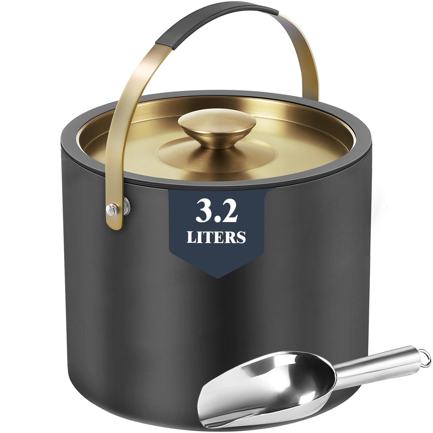 3.2L Insulated Ice Buckets for Parties, Elegant Double Wall Stainless Steel C...
