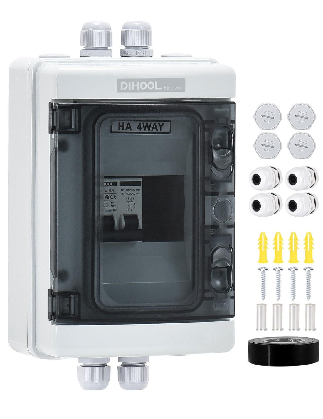 DIHOOL DC AC Breaker Box 30A Outdoor IP65 Solar Panel, PV Array, RV