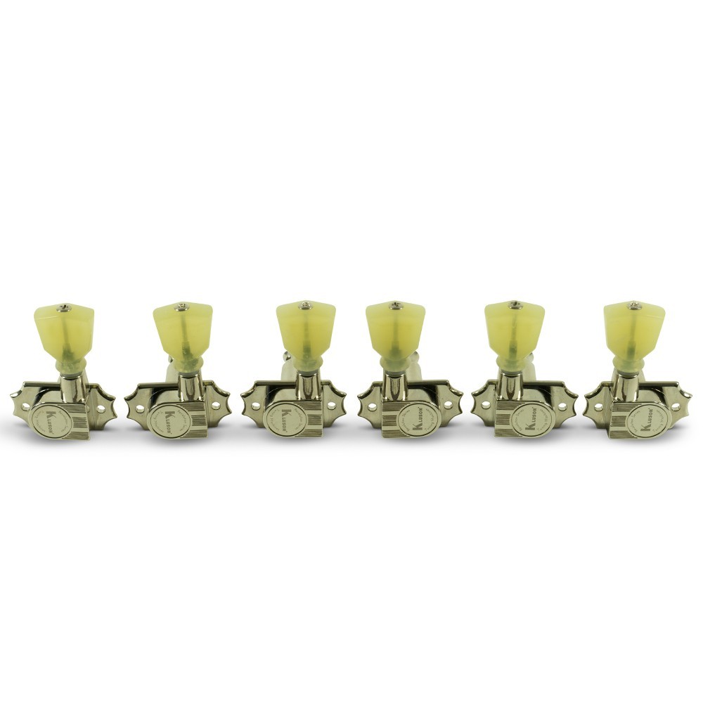 Kluson Revolution Tuners - 3x3 No Collar Pearloid button - Nickel KRGNC-3-NP