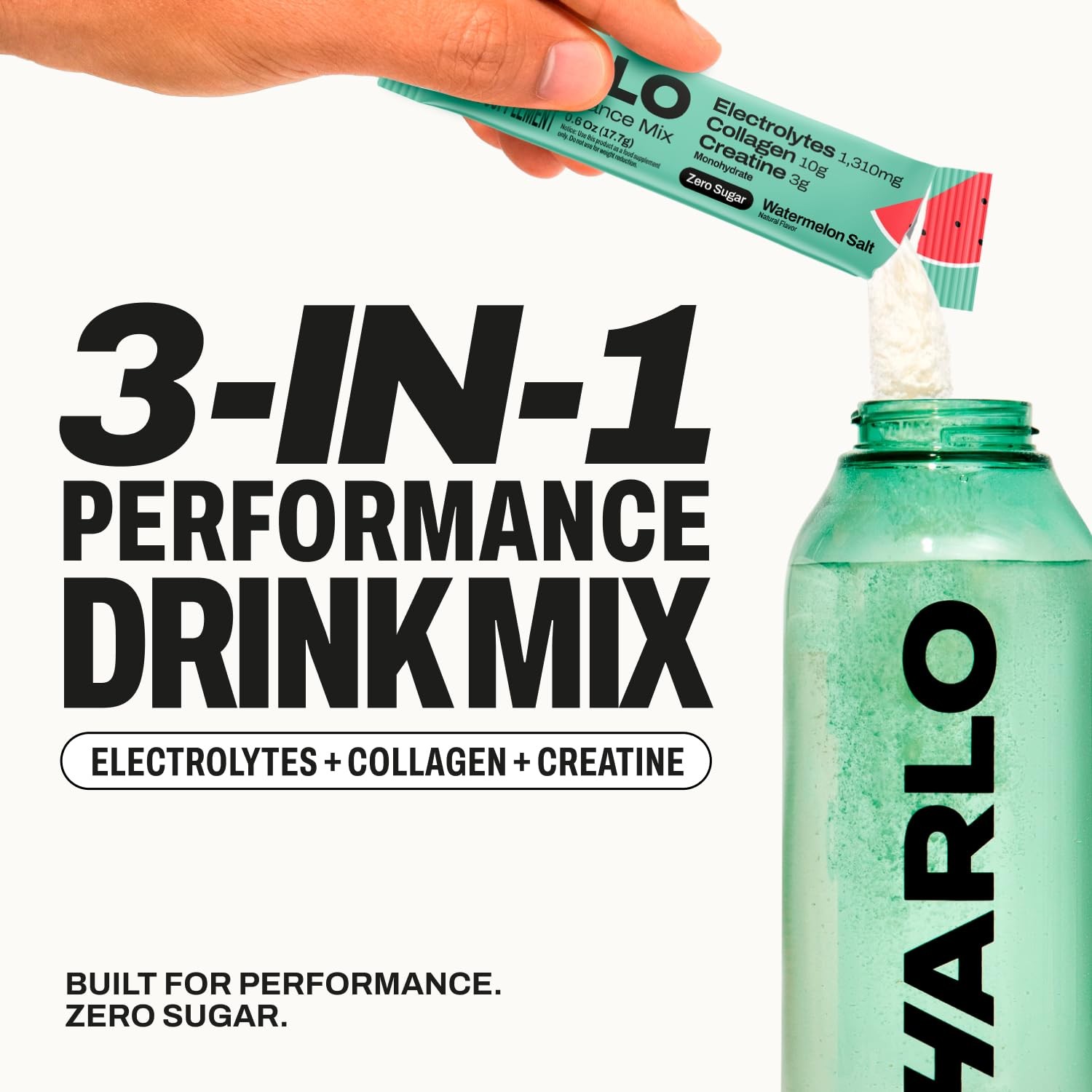 Harlo 3-in-1 Electrolytes Powder Collagen Creatine Raspberry 30 Serv BB 7/26