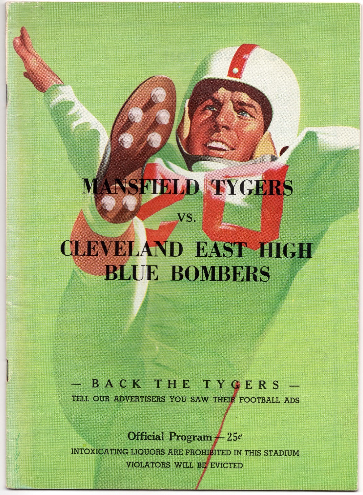 1950 Mansfield Tygers vs Cleveland East High Blue Bombers Football Program