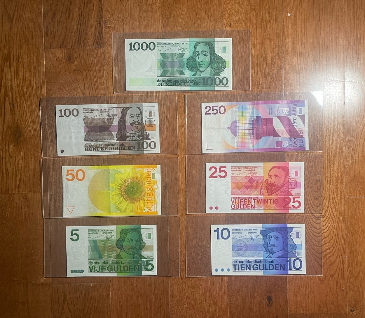 NETHERLAND: Fullset 5-10-25-50-100-250-1000 Gulden, 1968-1982  Banknote VG