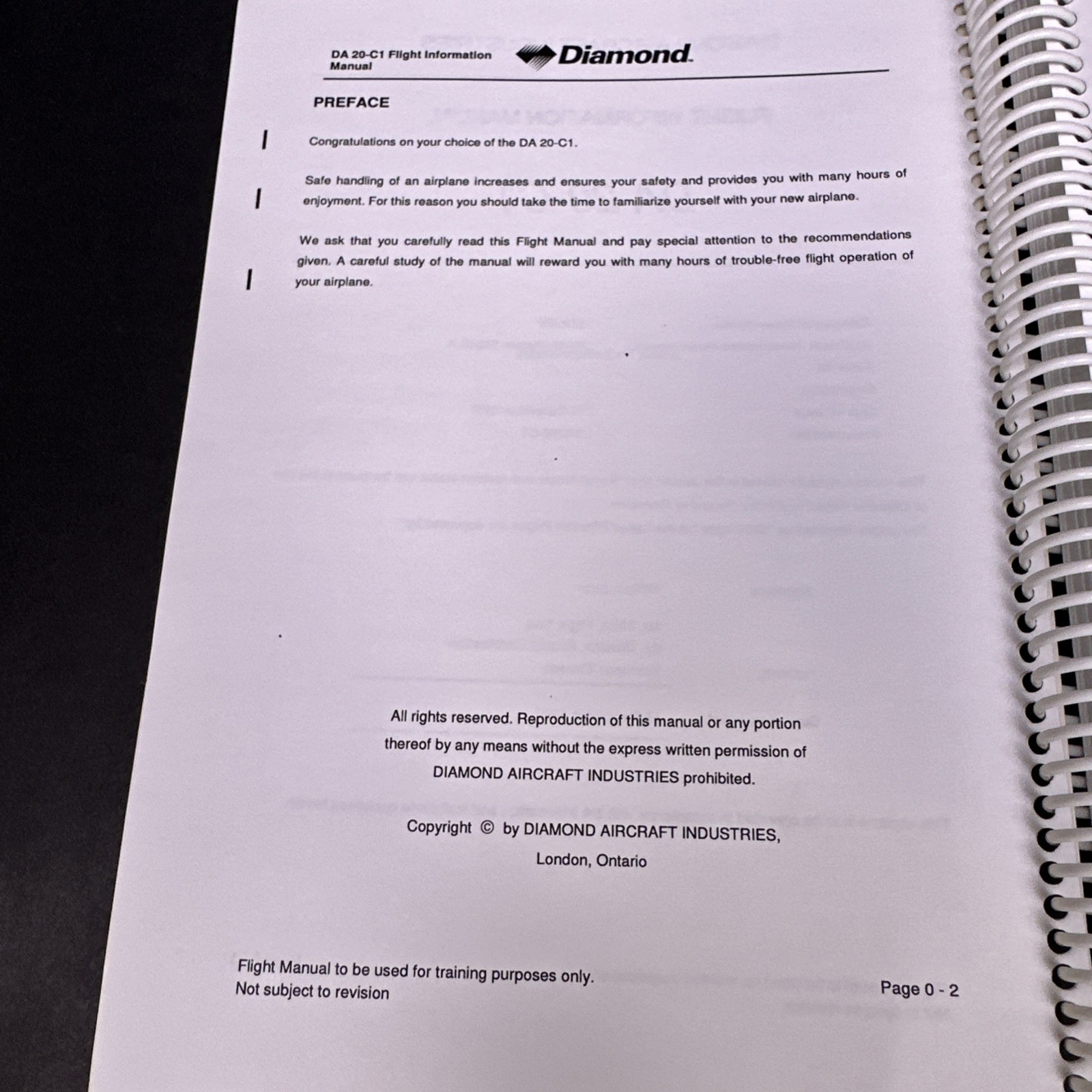 Diamond DA20-C1 Pilot's Information Manual