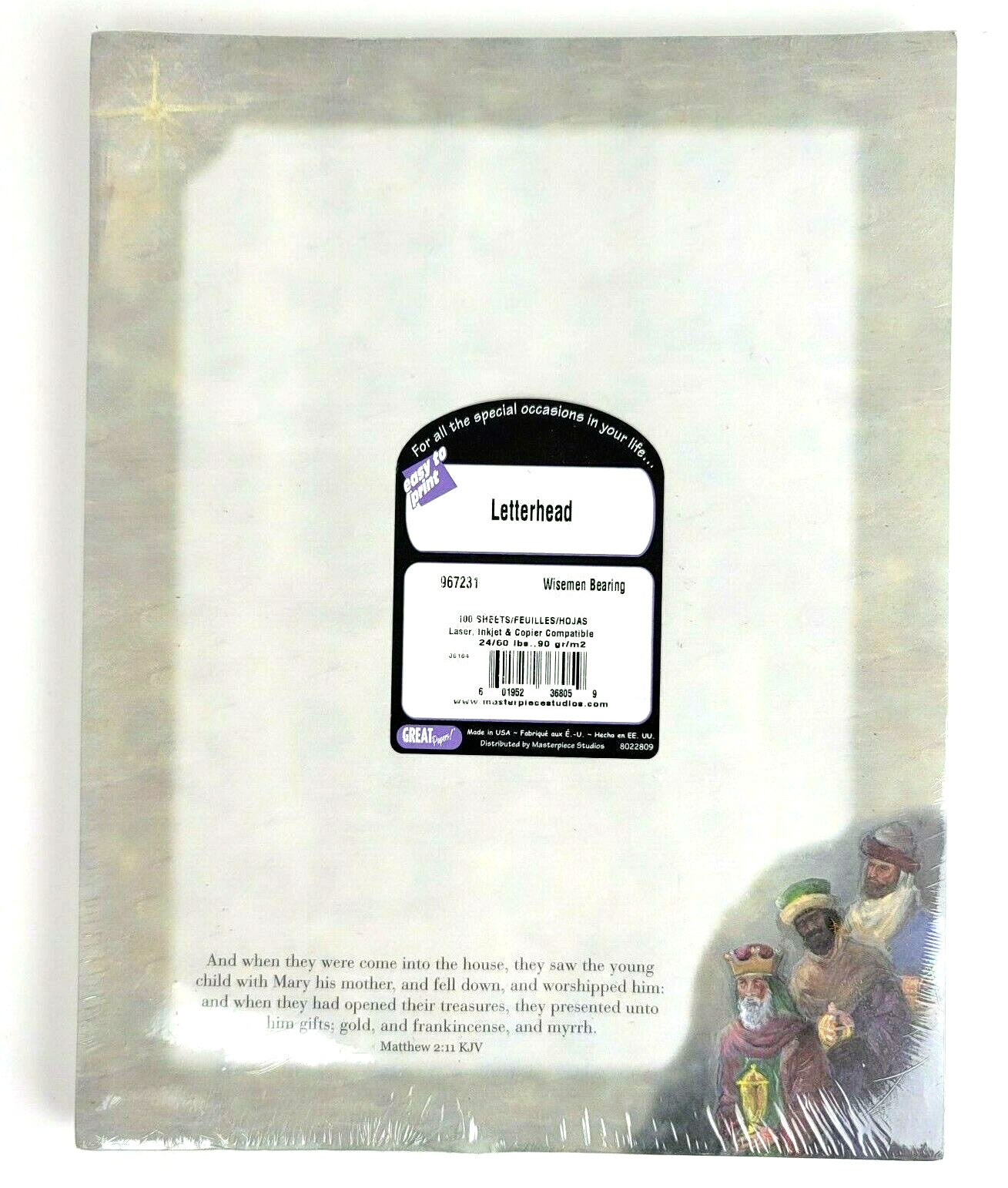 Three Wise Men Kings Christmas Letterhead Stationery 100 Sheets KJV Bearing Gift