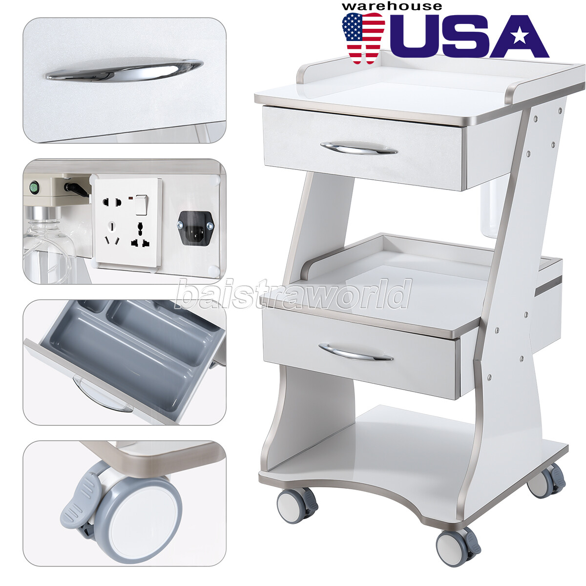Dental Mobile Built-in Socket Tool Cart with Auto-water Bottle Supply System