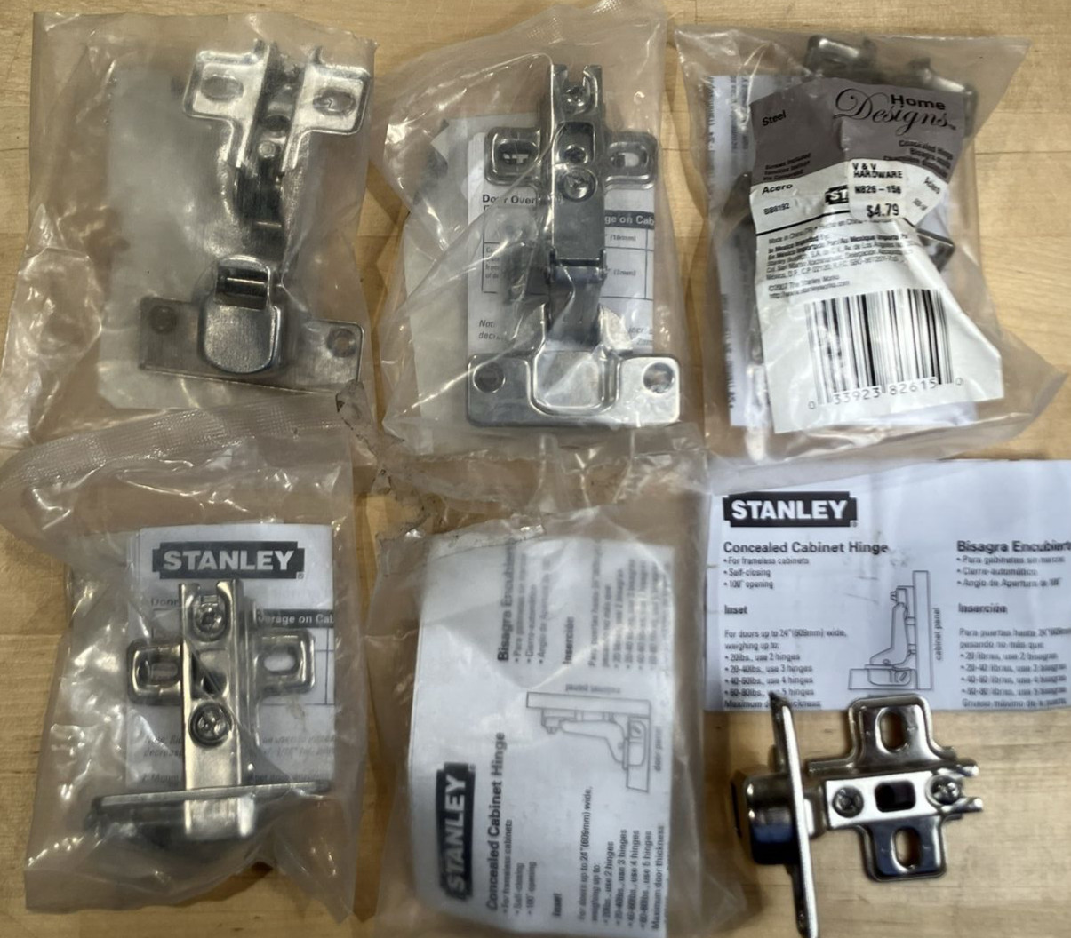 SET OF 5 HOME DESIGNS BB8192 STANLEY CONCEALED CABINET HINGE STEEL S826-156