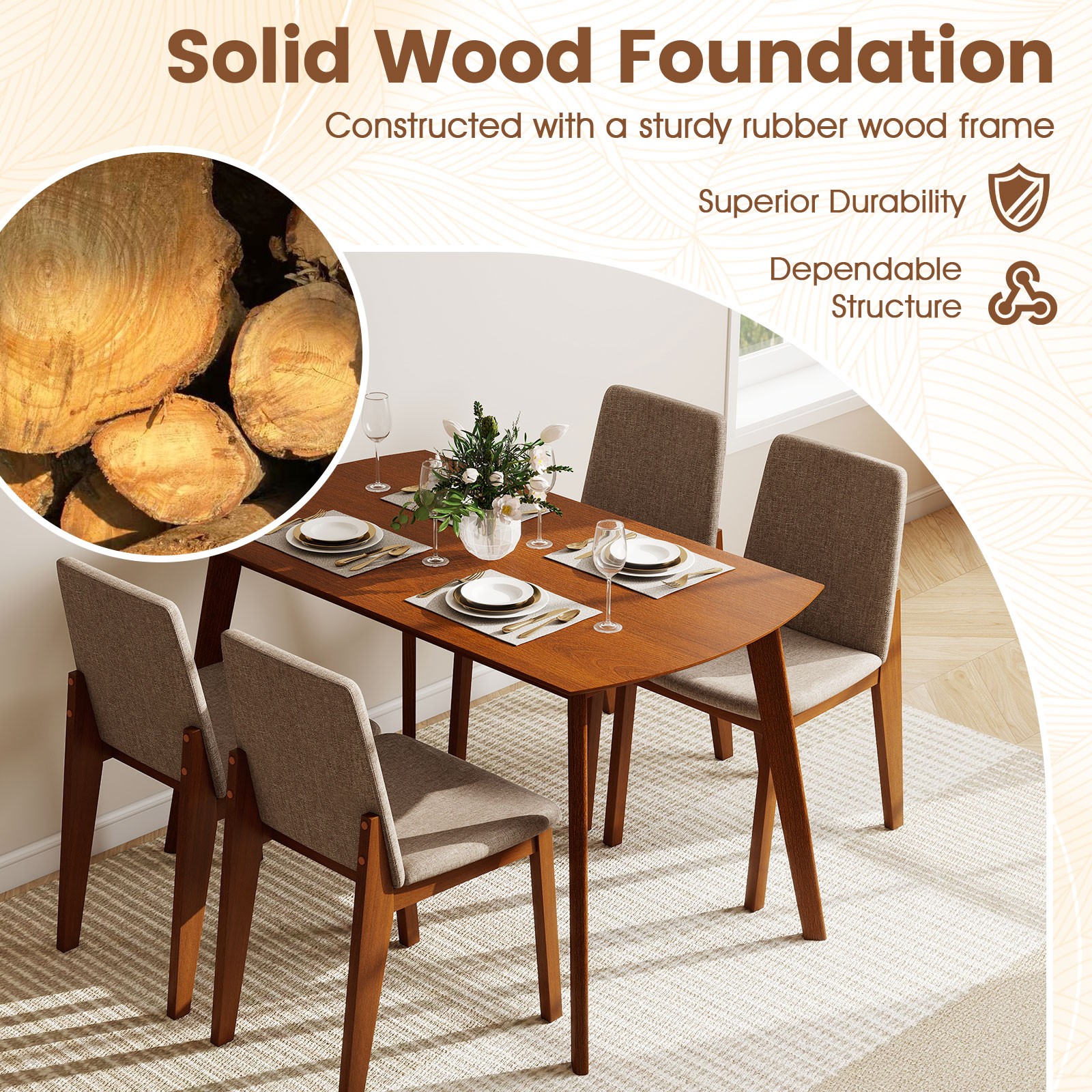 5-Piece Dining Table Set for 4,Rectangular Kitchen Table w/Linen Fabric Chairs