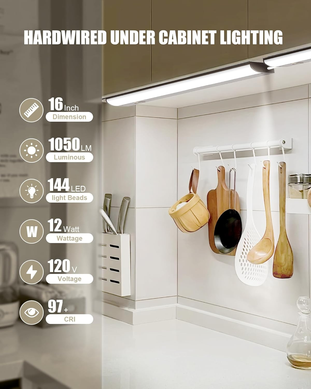 Hardwired under Cabinet Lighting, 16 Inch 3CCT with Triac Dimmable, 12W Linkable