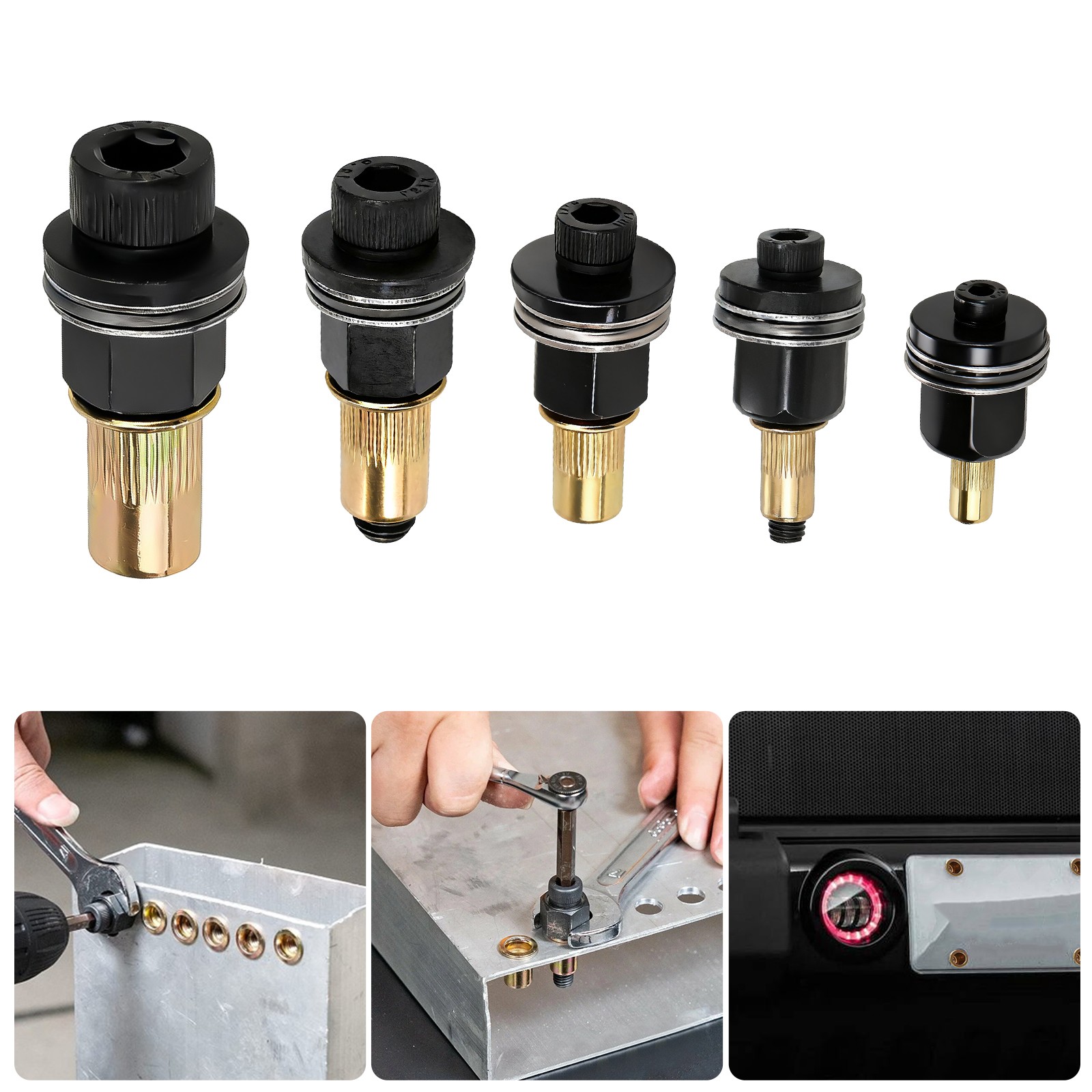 5PCS Manual Rivet Nut Tool Kit M4–M10 Carbon Steel Nutsert Set for Drill Wrench