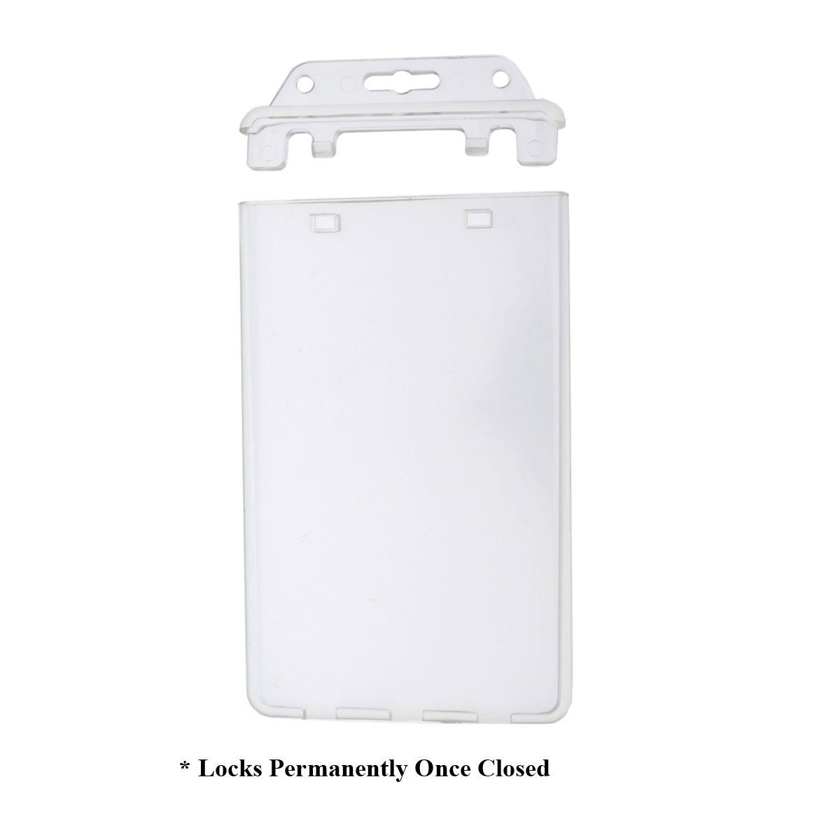 2 Specialist ID Permanent Locking Hard Plastic Badge Holders - Clear & Vertical