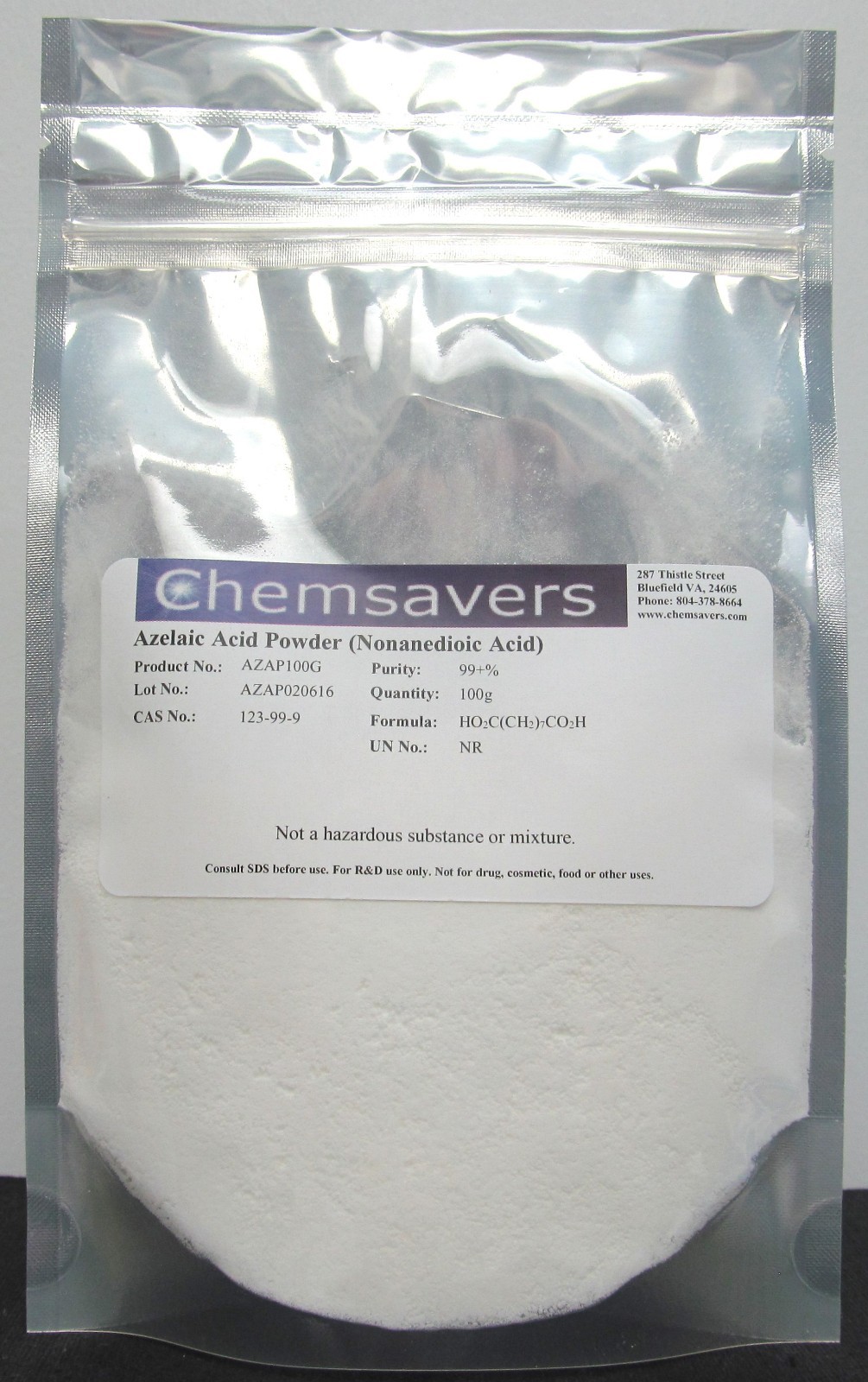 Azelaic Acid Powder (Nonanedioic Acid), 99+%, 100g