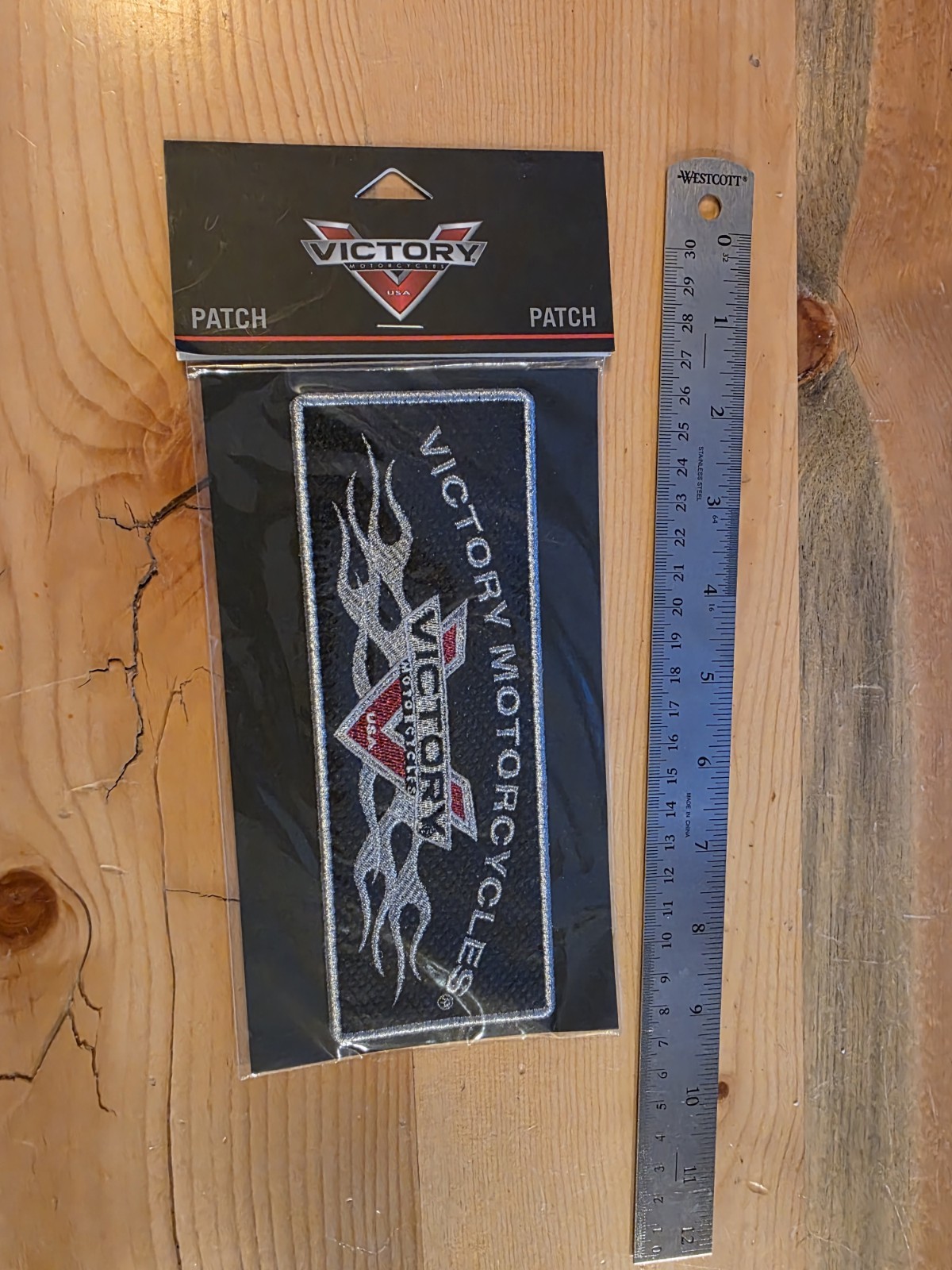 Victory Motorcycles Collectible Patch Black White Red Flame Design