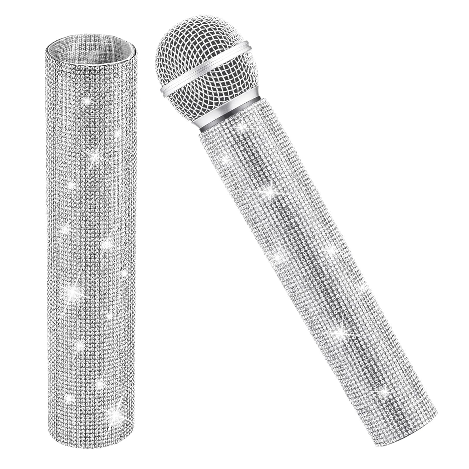Rhinestone Microphone Sleeve – 18.3 cm (Length) x 3.8 (Diameter), Silver