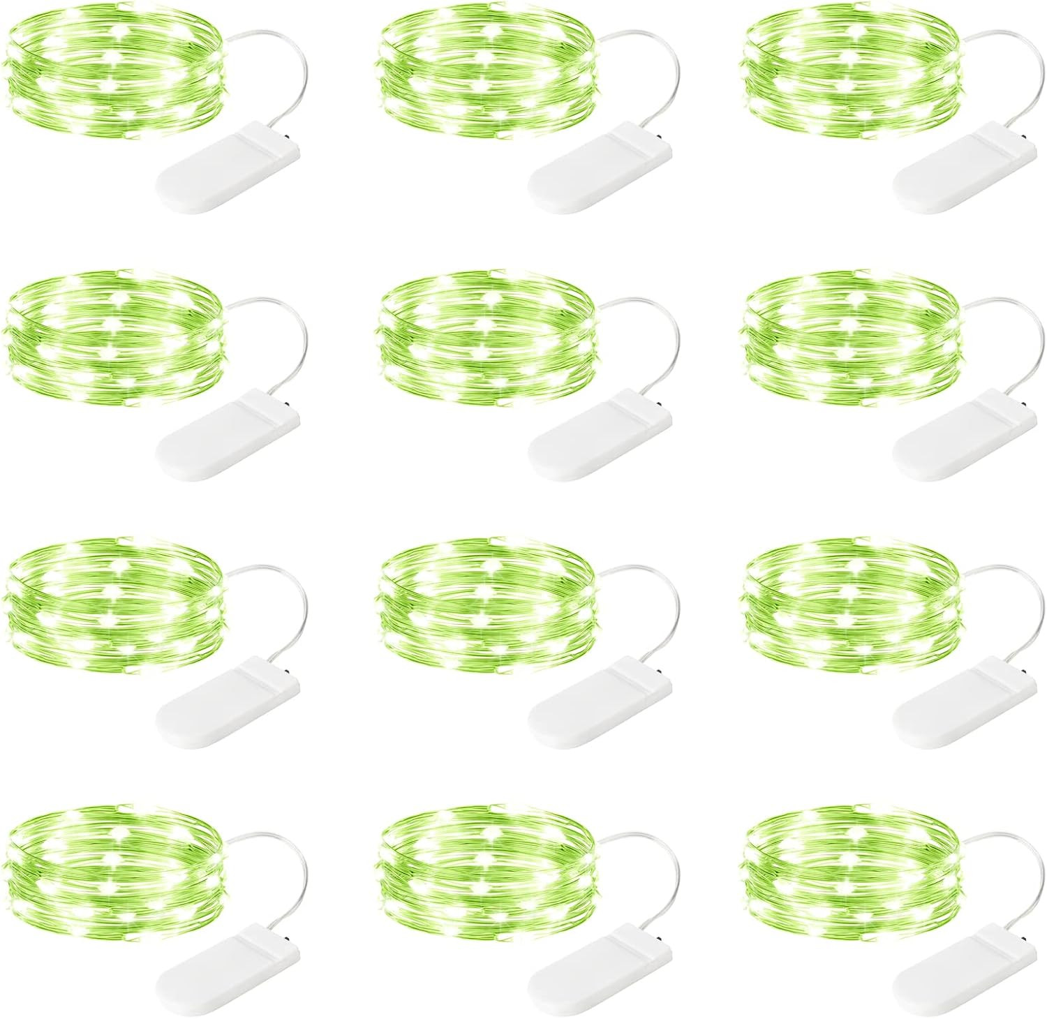 12 Pack Fairy Lights Battery Powered,7Ft 20Leds, Green | Waterproof, Silver Copp