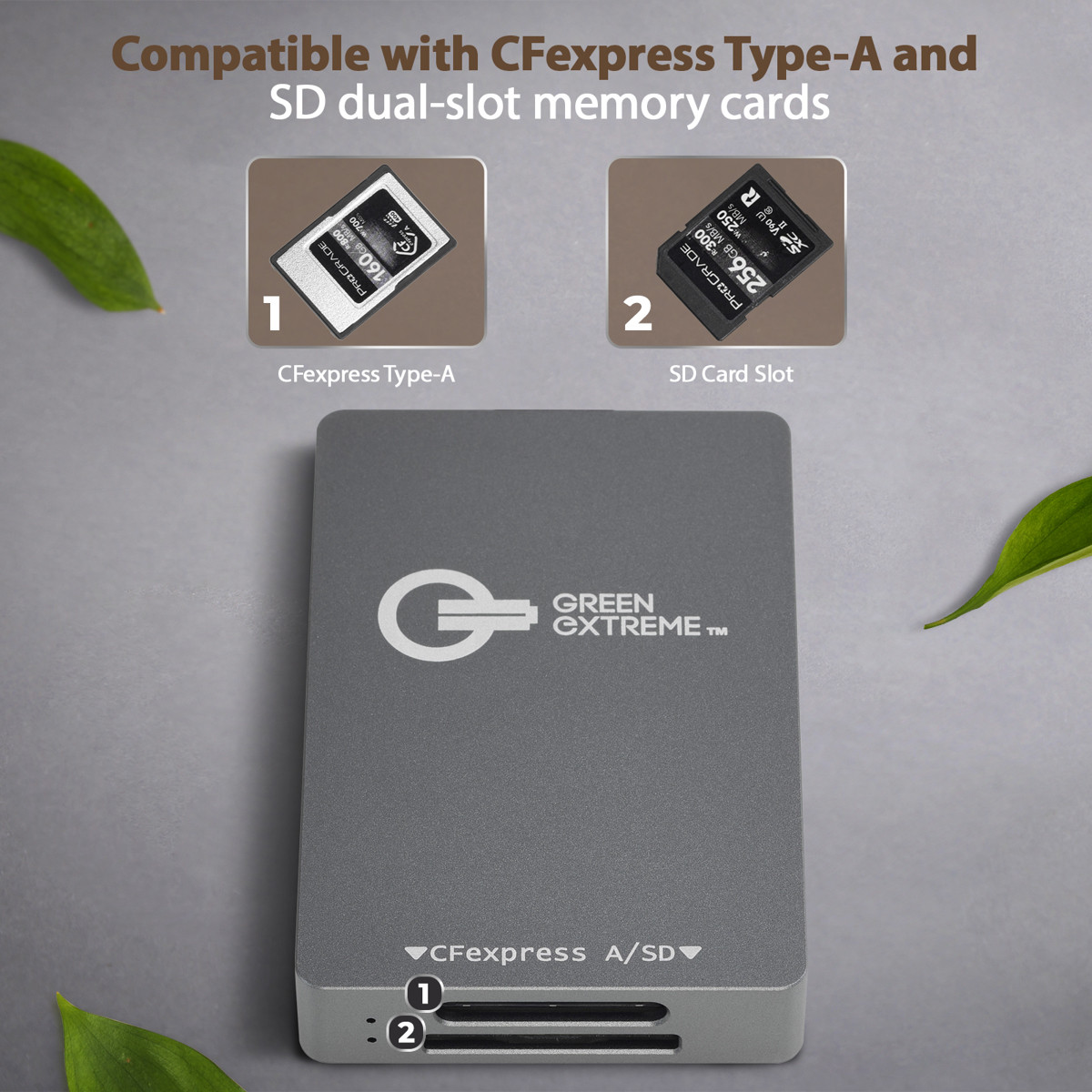 Green Extreme USB-C 3.2 Gen 2 CFexpress Type-A and SD UHS-II Memory Card Reader