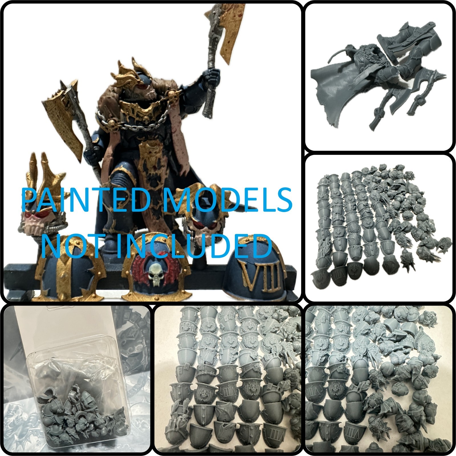 Warhammer 40k Night Lords Upgrade 1 Chaos Lord mini, 50 Shoulder Pads 25 Helmets