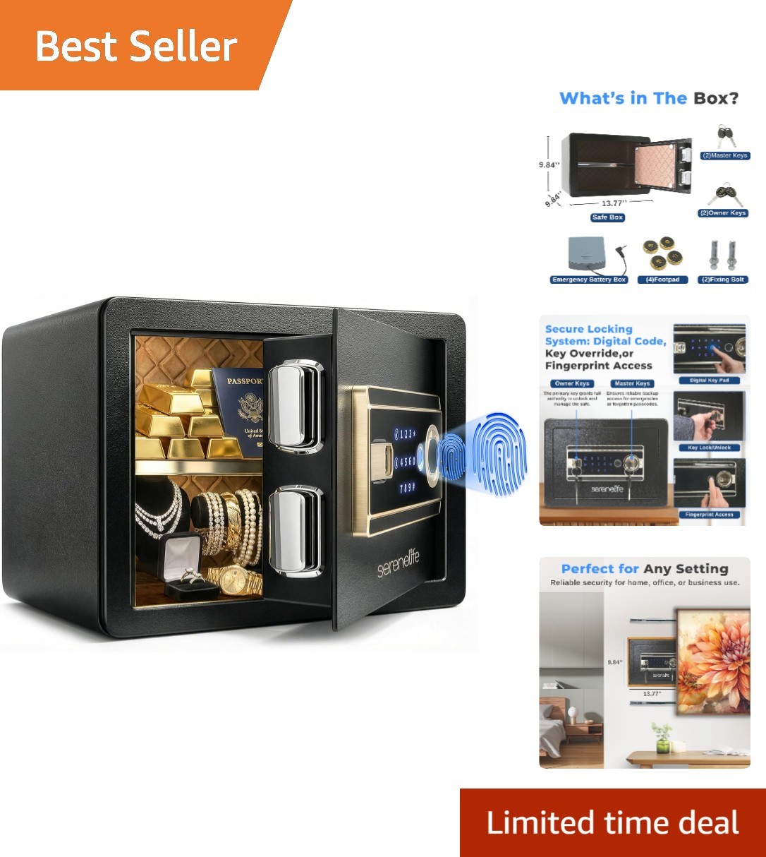 Fingerprint Safe 0.63 Cubic Ft - Biometric and Fire Resistant | Secure Storage