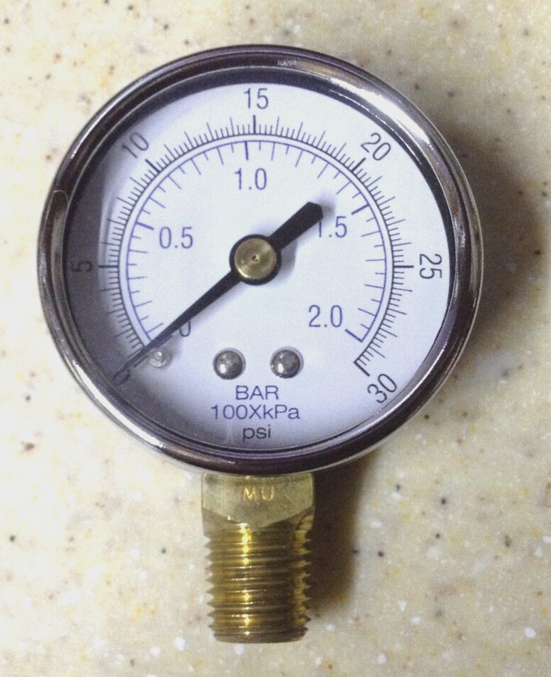 MIDWEST CONTROL PSL20-30 2" DRY PRESSURE GAUGE, 0-30 PSI, LOWER MOUNT 1/4" NPT