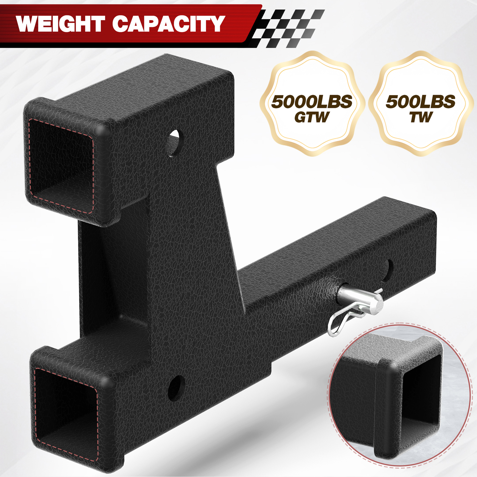 Universal 4000LB Dual 2" Trailer Receiver Hitch Rise-Drop Adapter Extender Tow