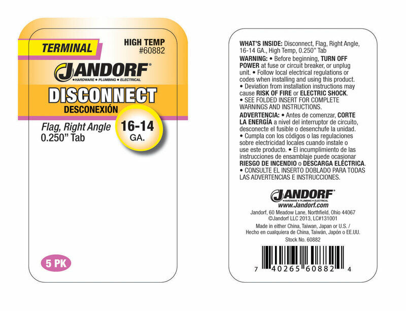 Jandorf Terminal FLAG DISCONNECT 5pk SILVER 16-14 Ga 0.25" Insulated High 60882