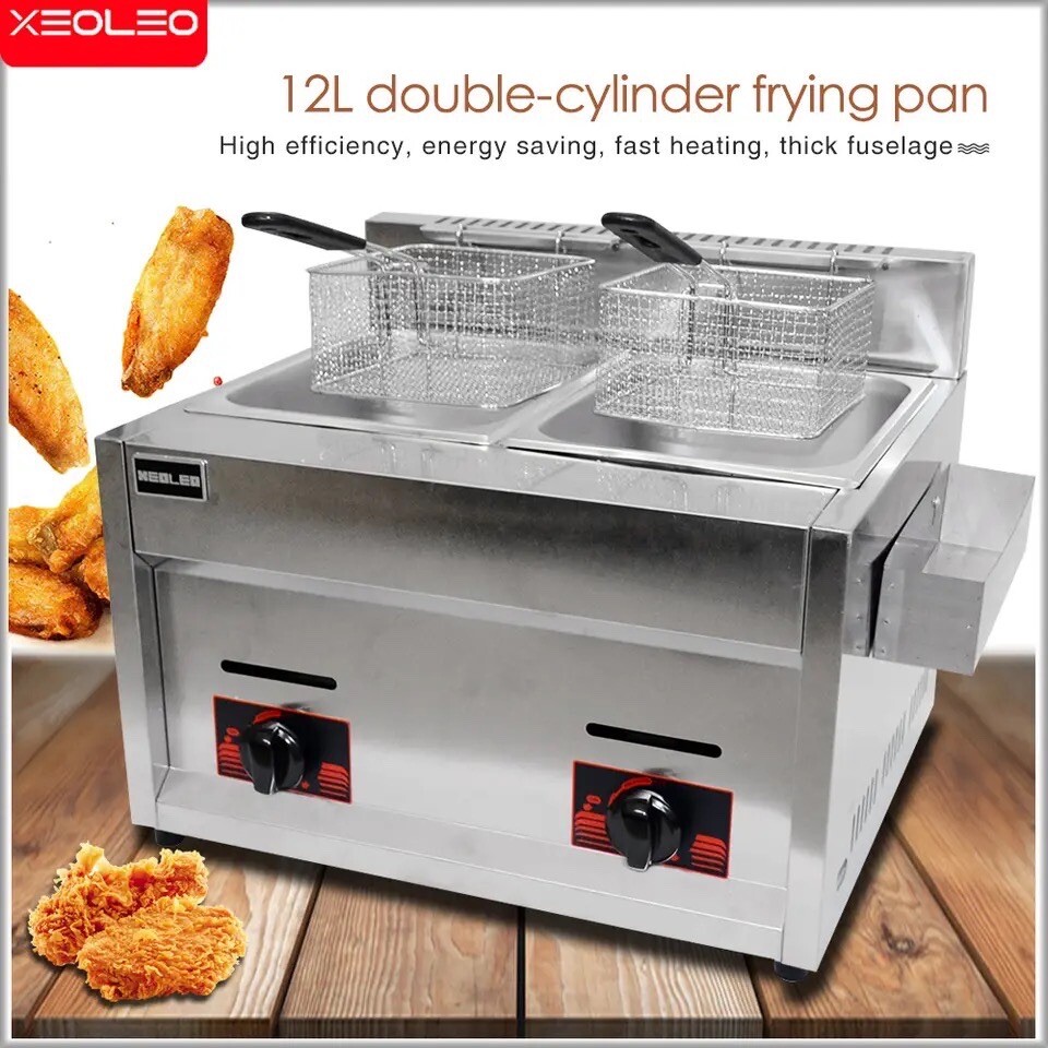 Commercial Gas Fryer 2x6L Deep Fryer Chicken/Fries Frying Machine Two Tanks LPG