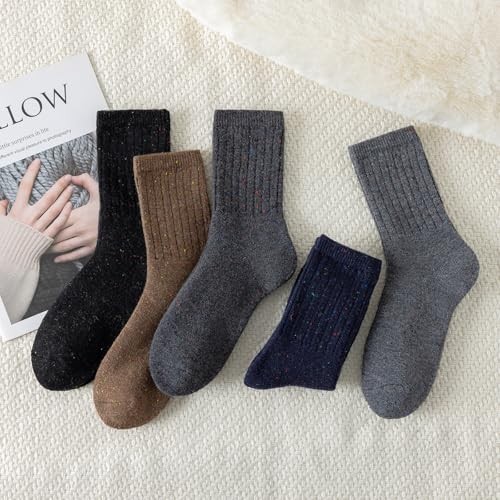 Trifabricy Wool Socks for Women - Winter Warm Thick Solid D- 5 Pairs,6-10