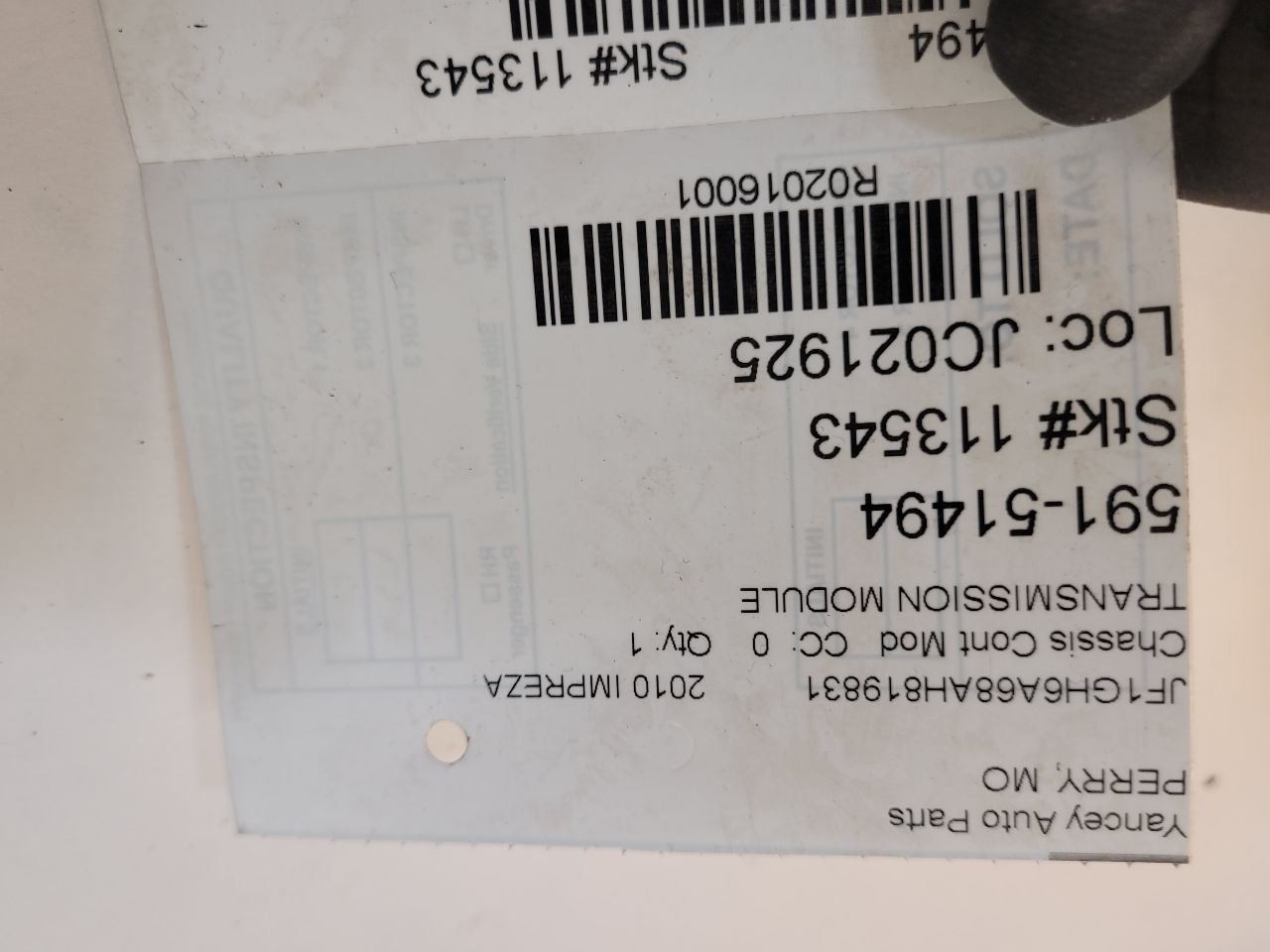 2010 10 SUBARU IMPREZA Automatic Transmission Module 30919AB290