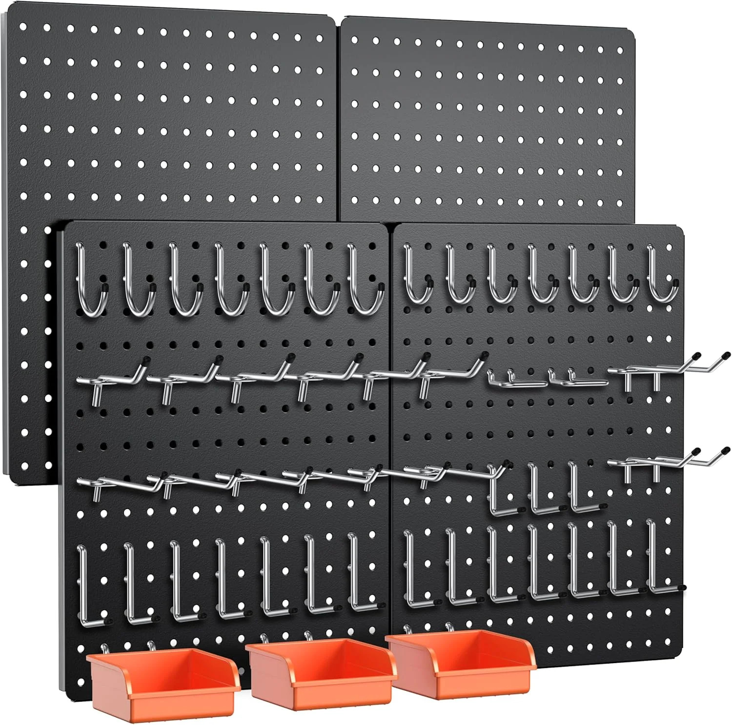 Peg Board, 110pcs Metal Pegboard Kit, Includes 4 Pack Black Peg Board Panels wit