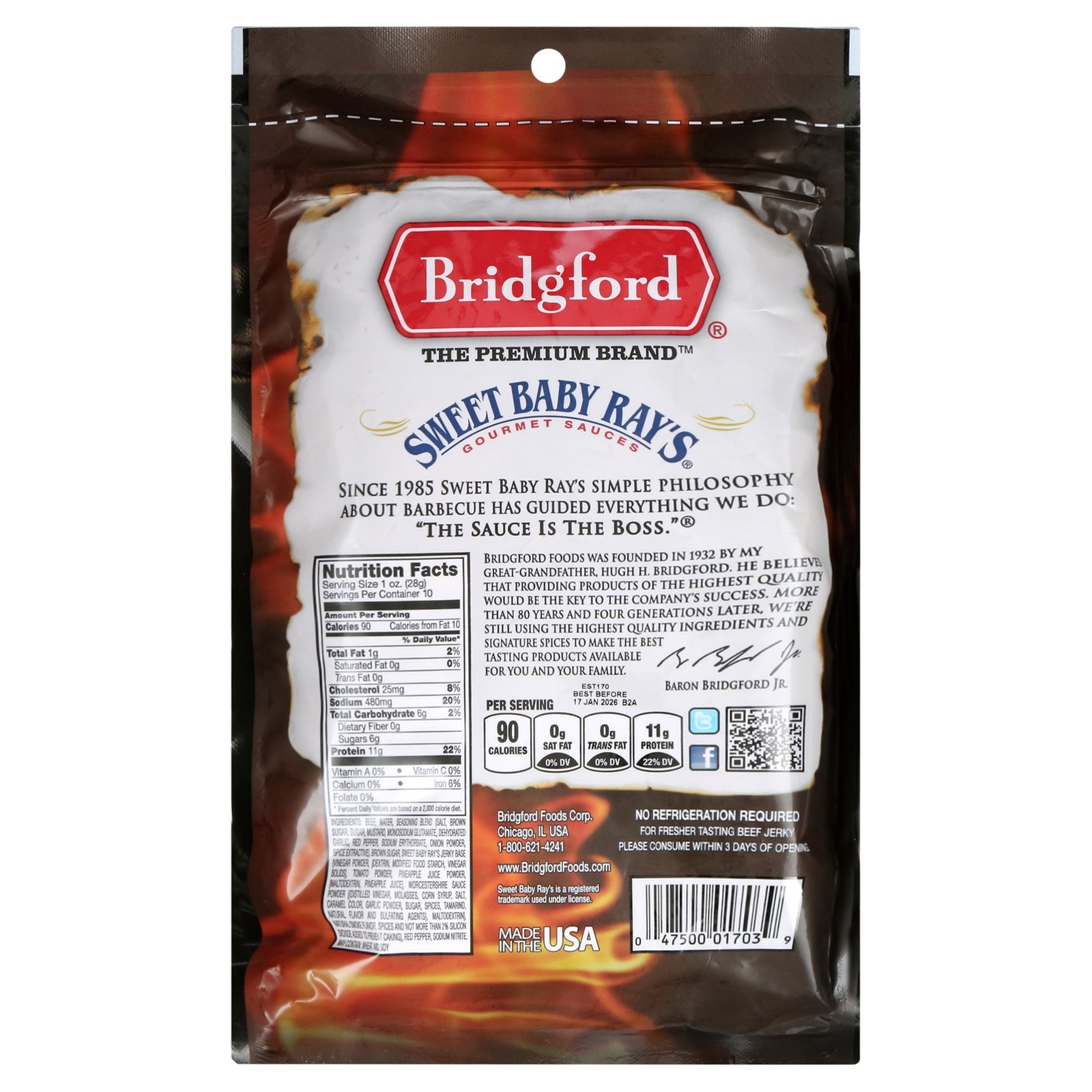 100% Beef Sweet Baby Ray's Sweet 'N Spicy Beef Jerky 10oz Resealable Bag
