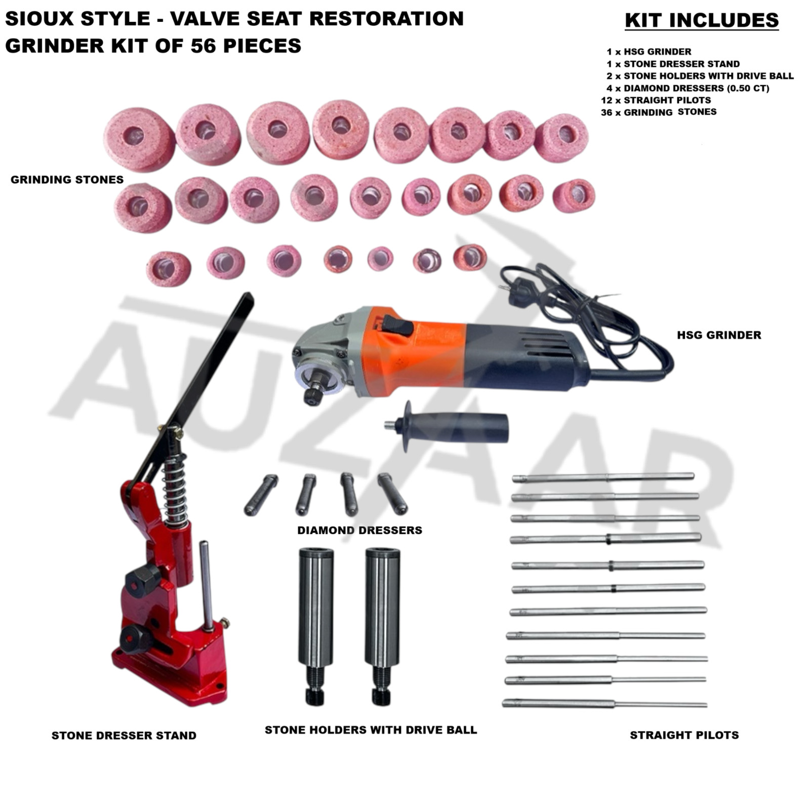 Valve Seat Re Storation Grinder Complete Kit Sioux Style 56 pieces pcs METALEX