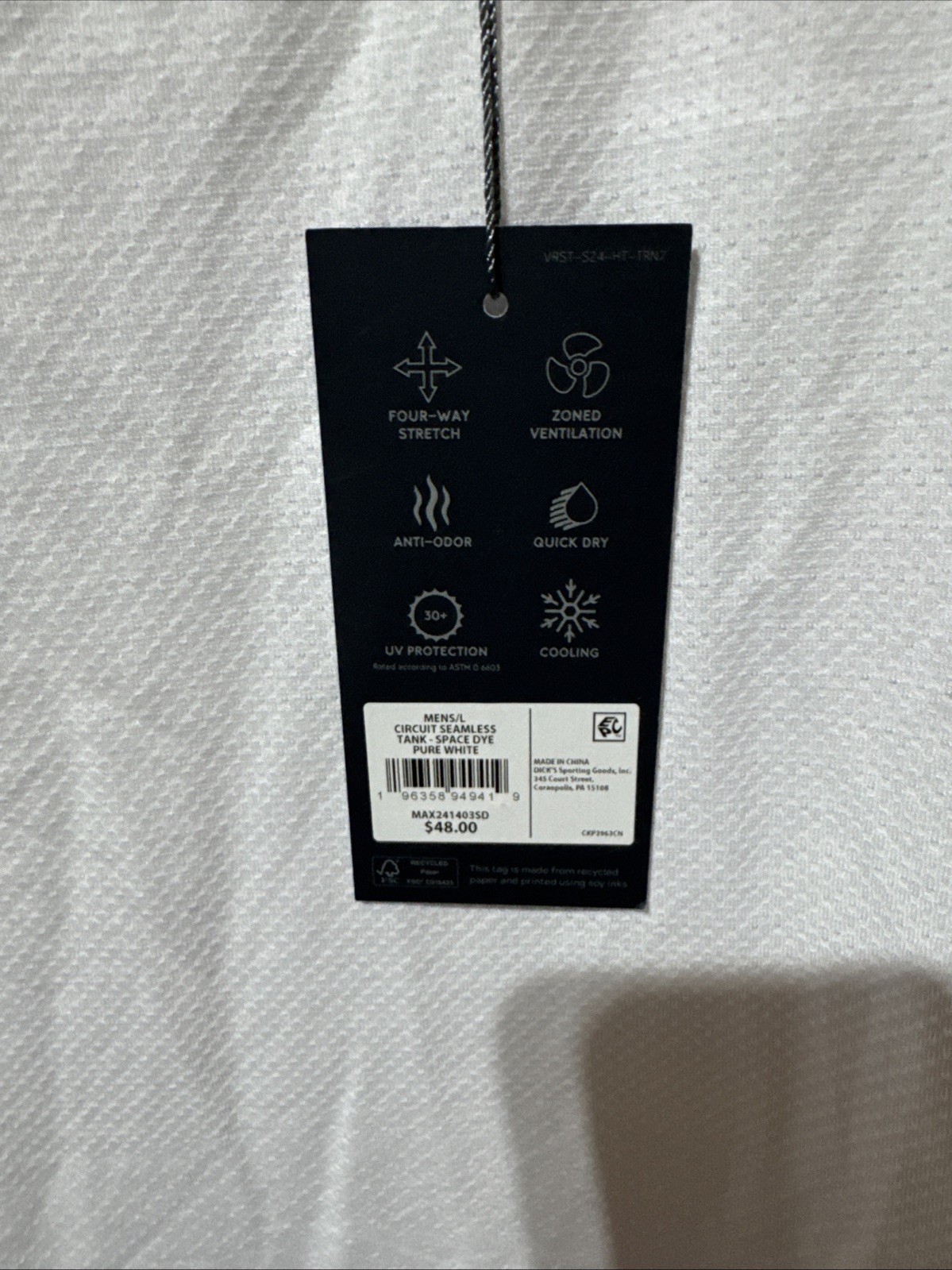 VRST Men’s Circuit Seamless Tank Top Space Dye Pure White