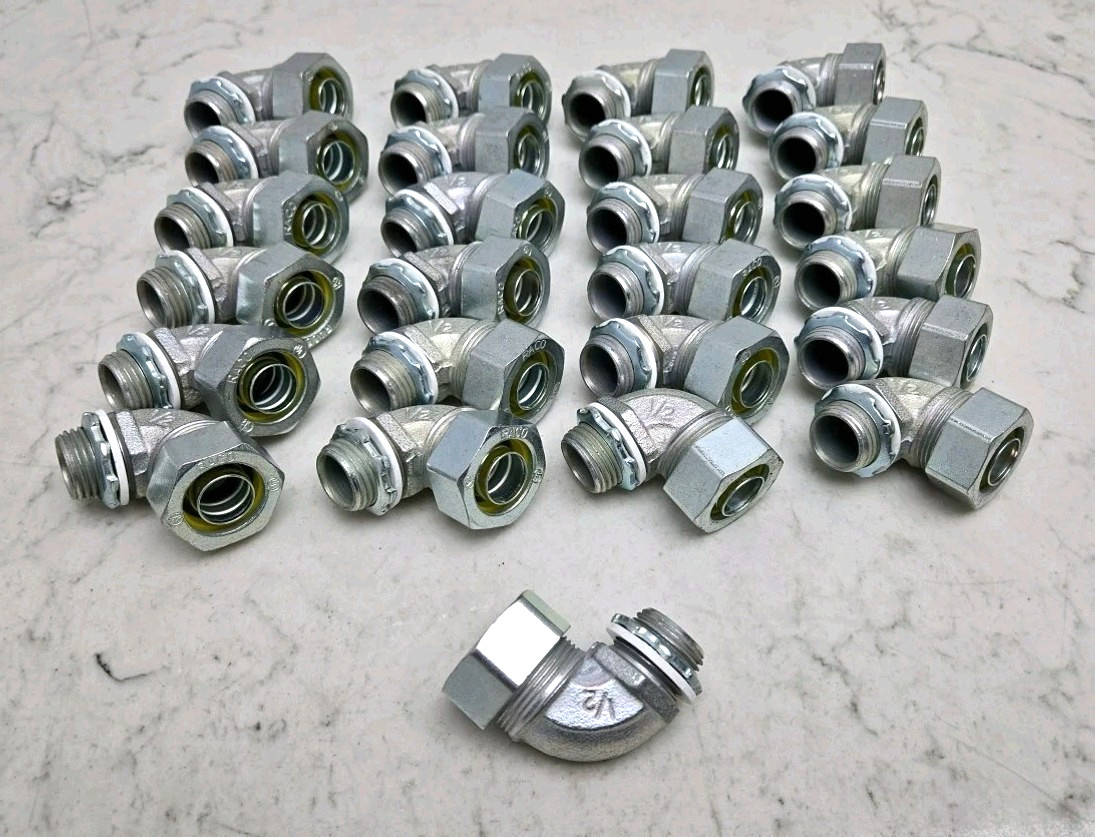 25 Pack Raco 3422 90° Conduit Connector 1/2" Liquid-Tight Steel Electro Zinc New