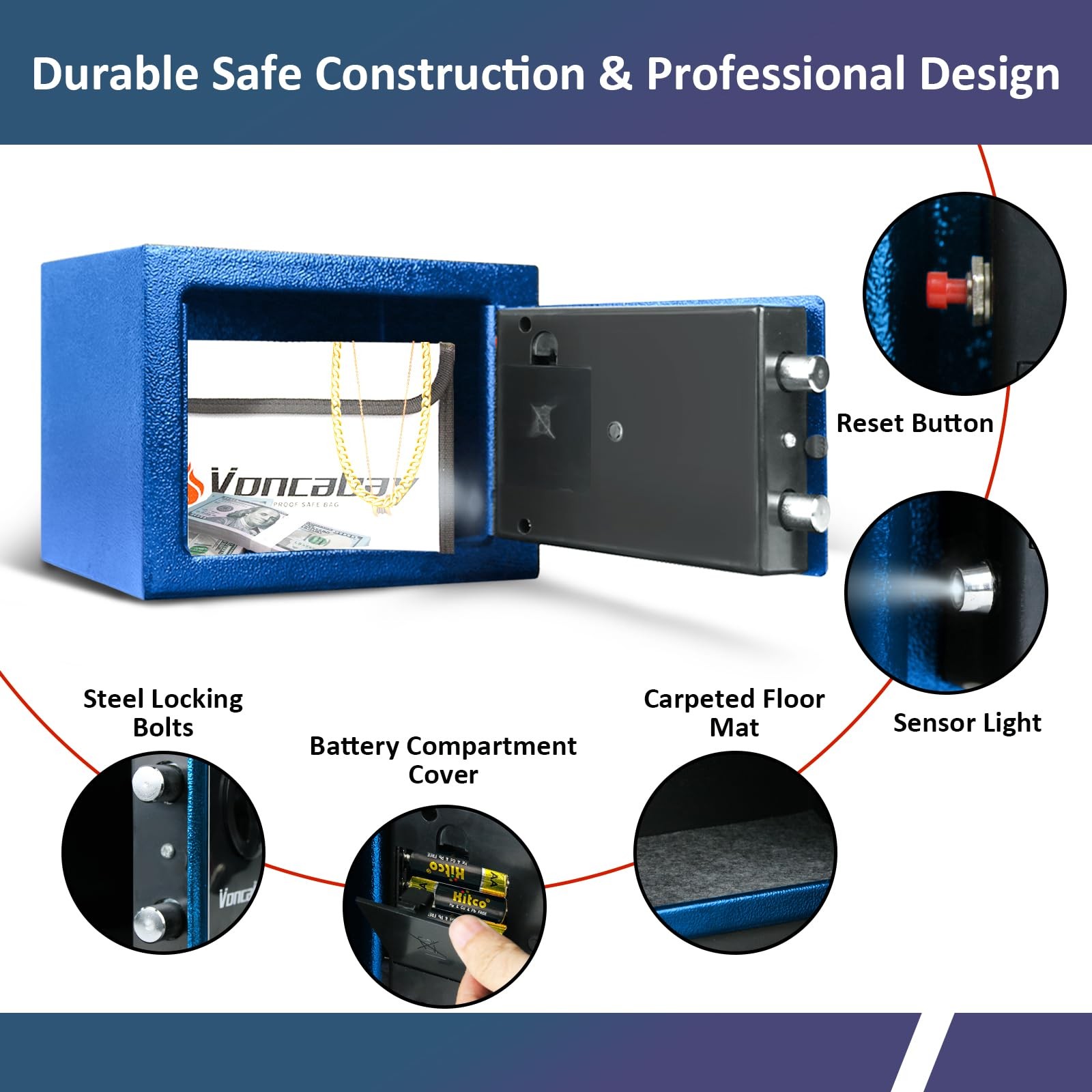 Voncabay Money Safe Box for Home with Sensor Light & Fireproof Security Safe Box