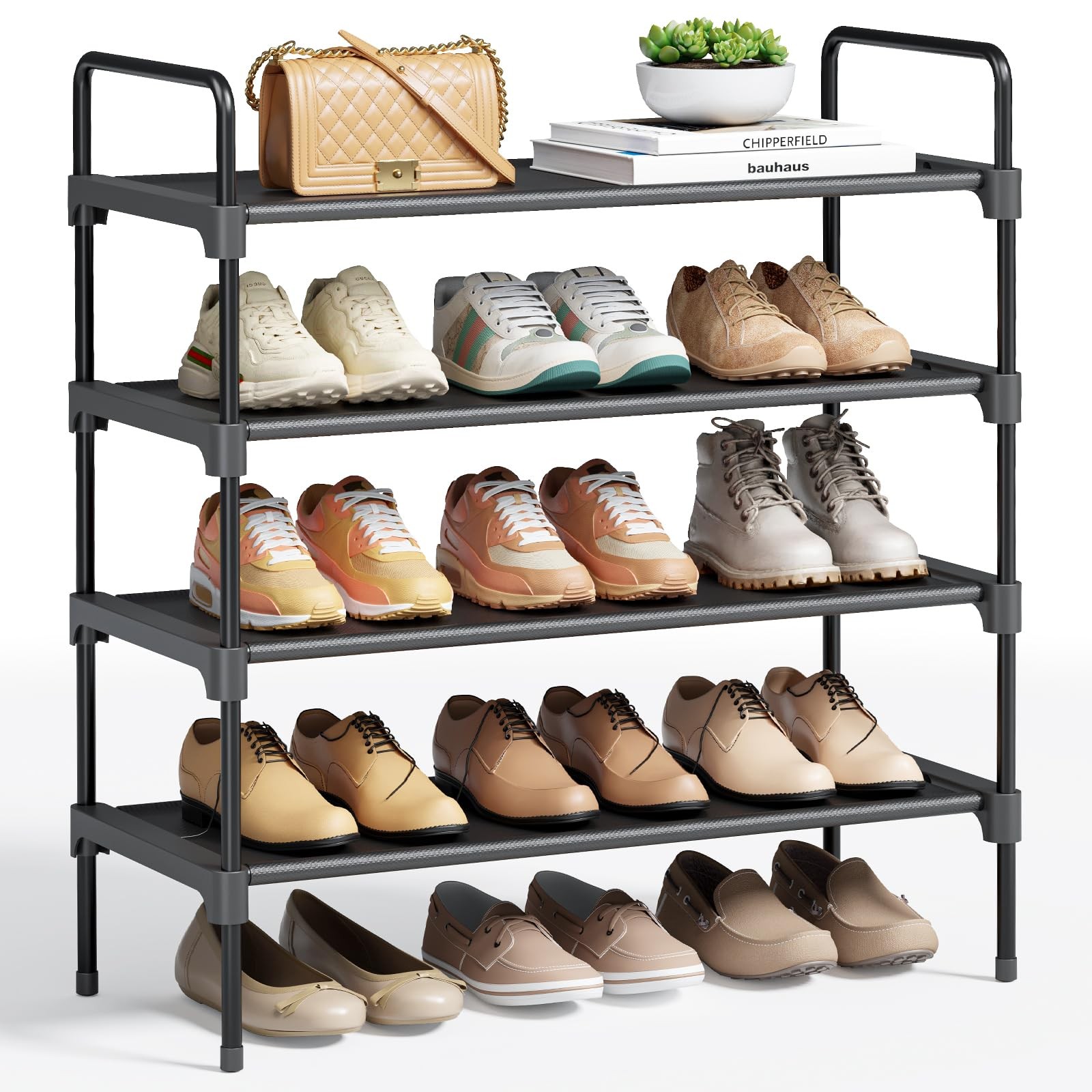 Kitsure Shoe Rack for Closet, Organizer 26.6" Wide - 4 Tiers, Black