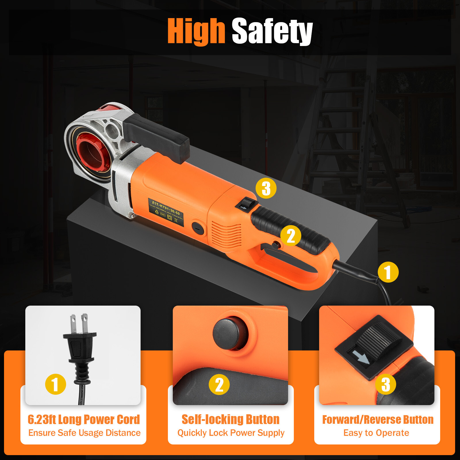 Compact Electric Pipe Threading Machine with 6 Dies, 2300W Power