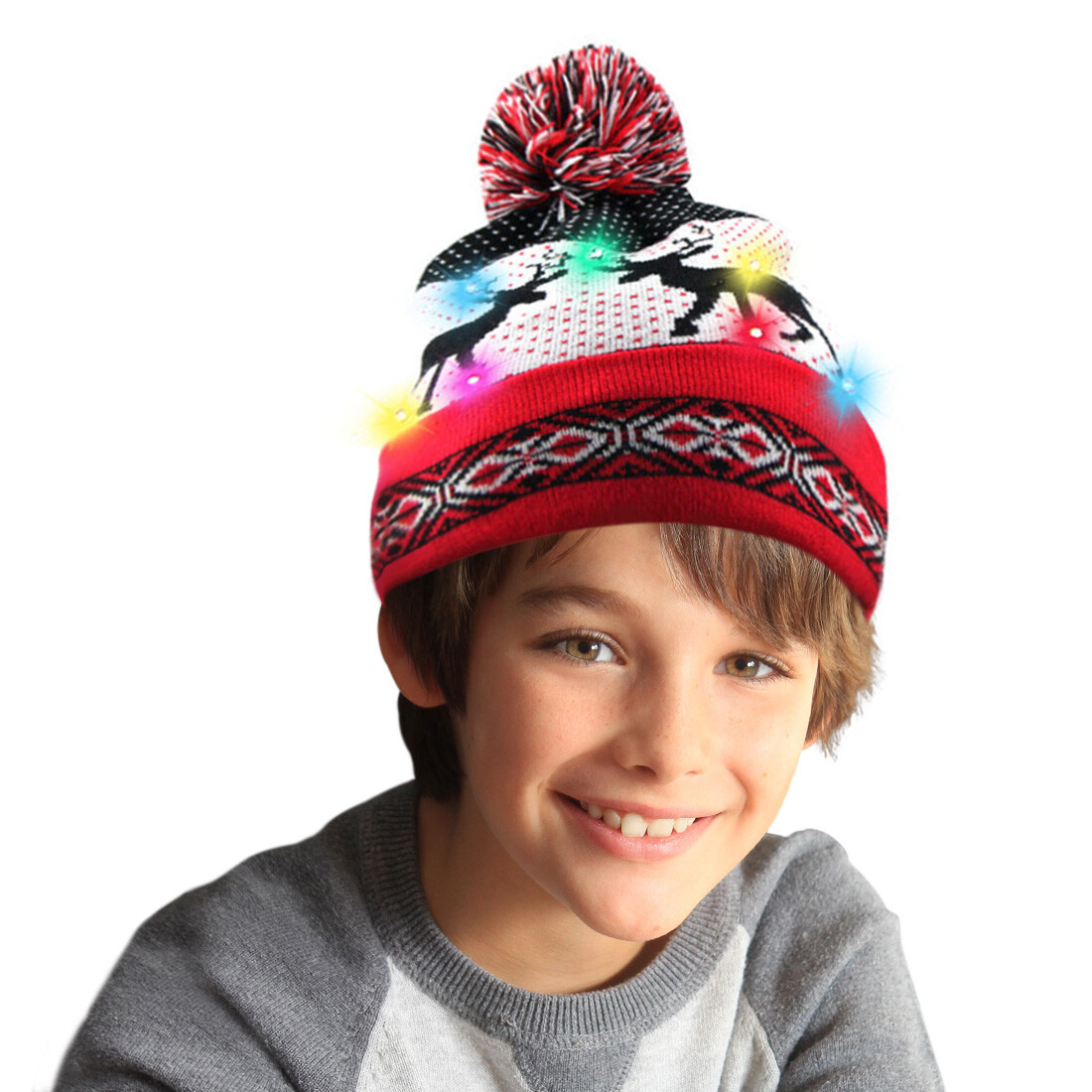 10-LED Family Children Adult Light Up XMAS Beanie Hat  Knit Cap Christmas Gifts