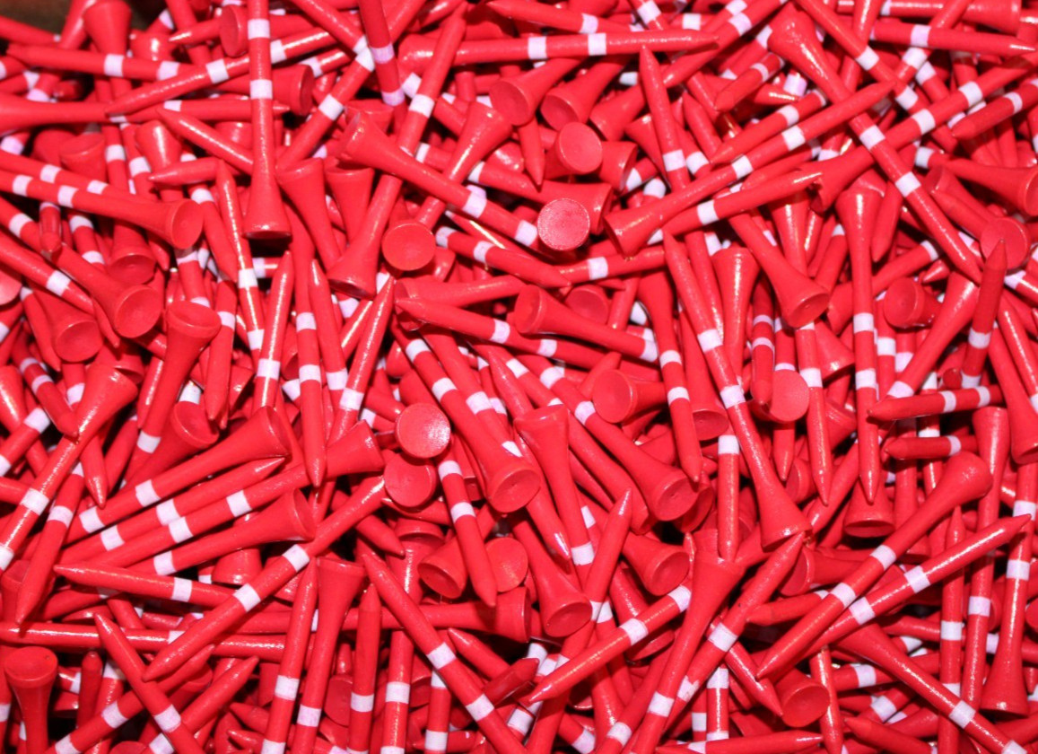 New Red/White Height Indication Wooden 2-3/4" Golf Tees - 500 Tees in Bulk