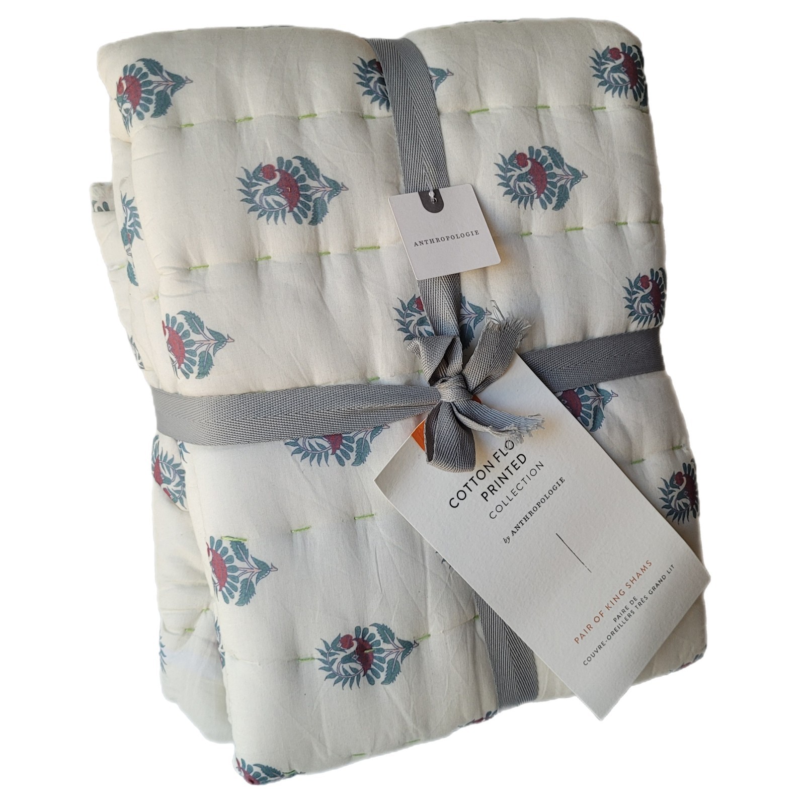 Two Anthropologie Printed Cotton Voile Pair of King Pillow Shams Brand New Tags