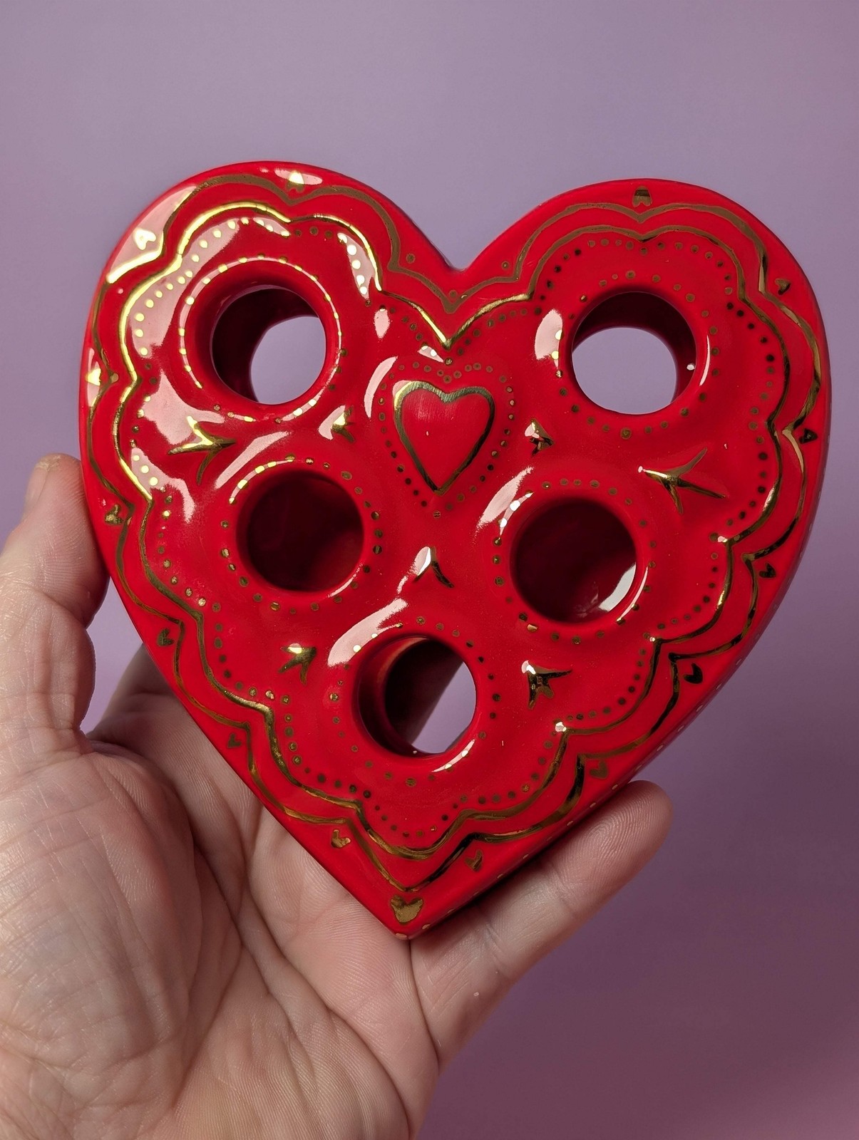 Heart Lipstick / Candle Holder with Gold Glaze