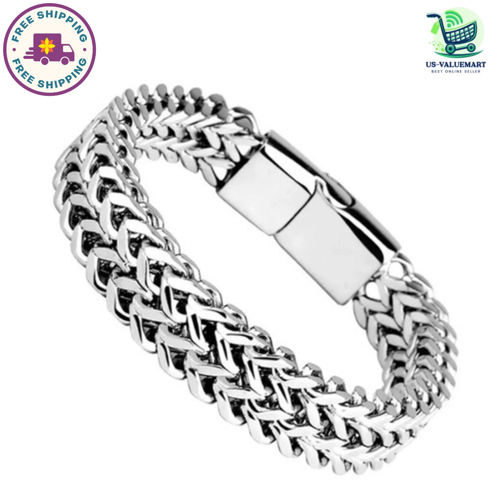 1pc -Stainless Steel Braided Men's Bracelet Cuban Link Chain for Men and Women