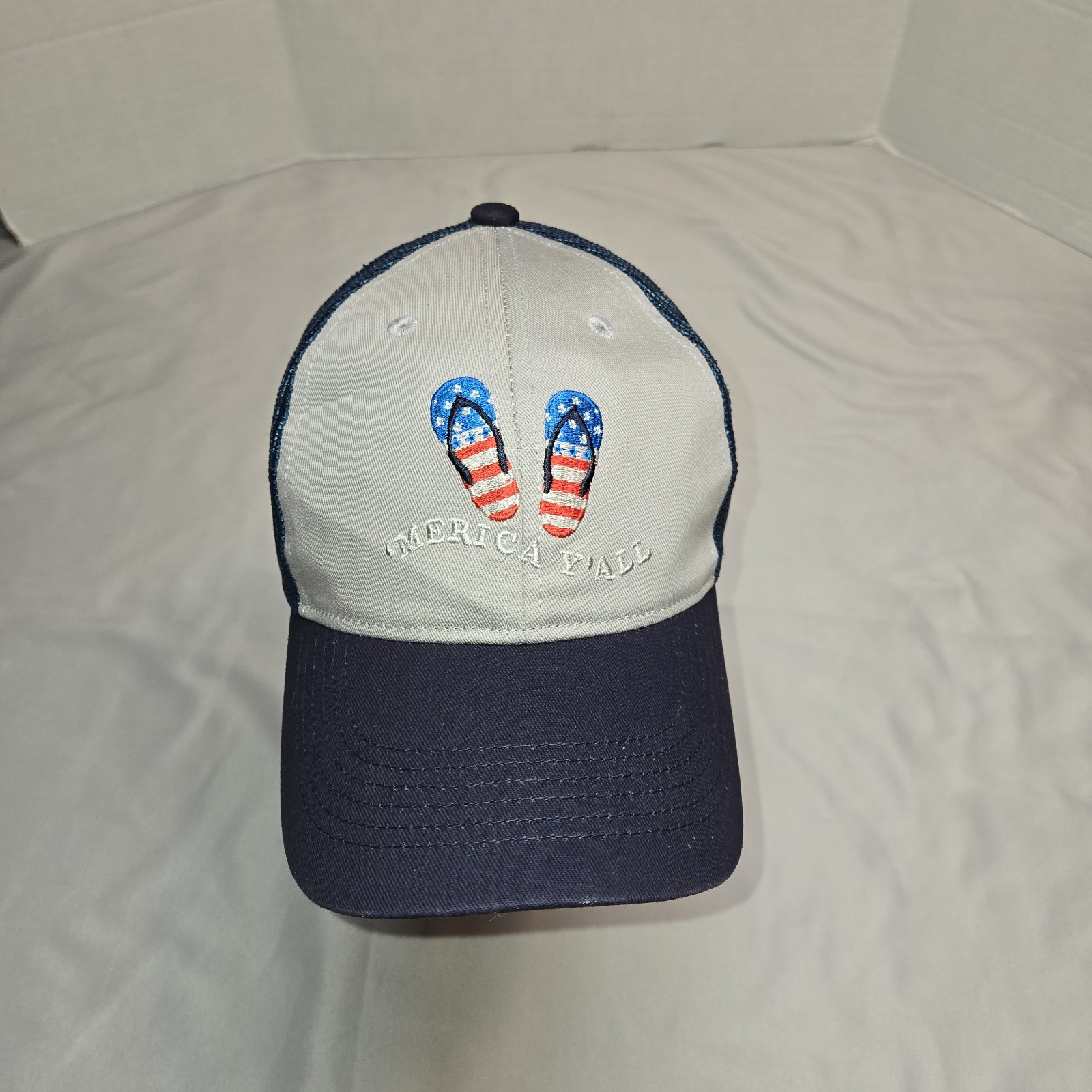 American Flag Flip Flops Distressed Baseball Cap Merica Yall Womens Adj Snap OC