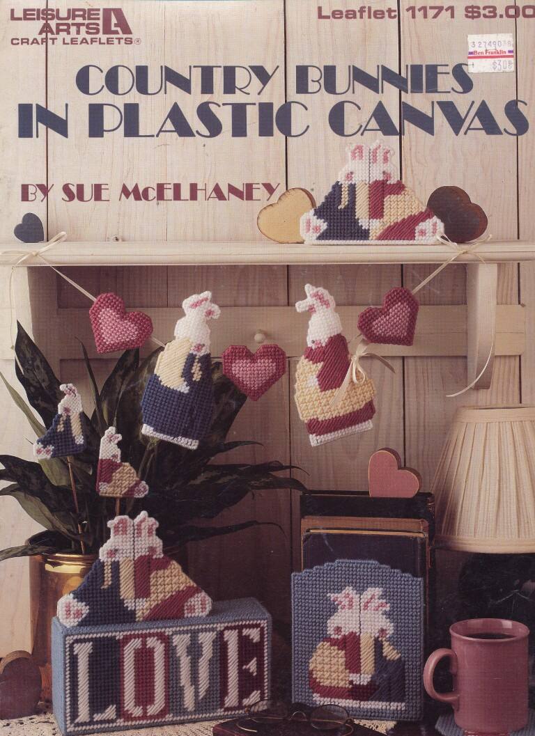 LEISURE ARTS COUNTRY BUNNIES IN PLASTIC CANVAS GREAT DESIGNS VTG 1988