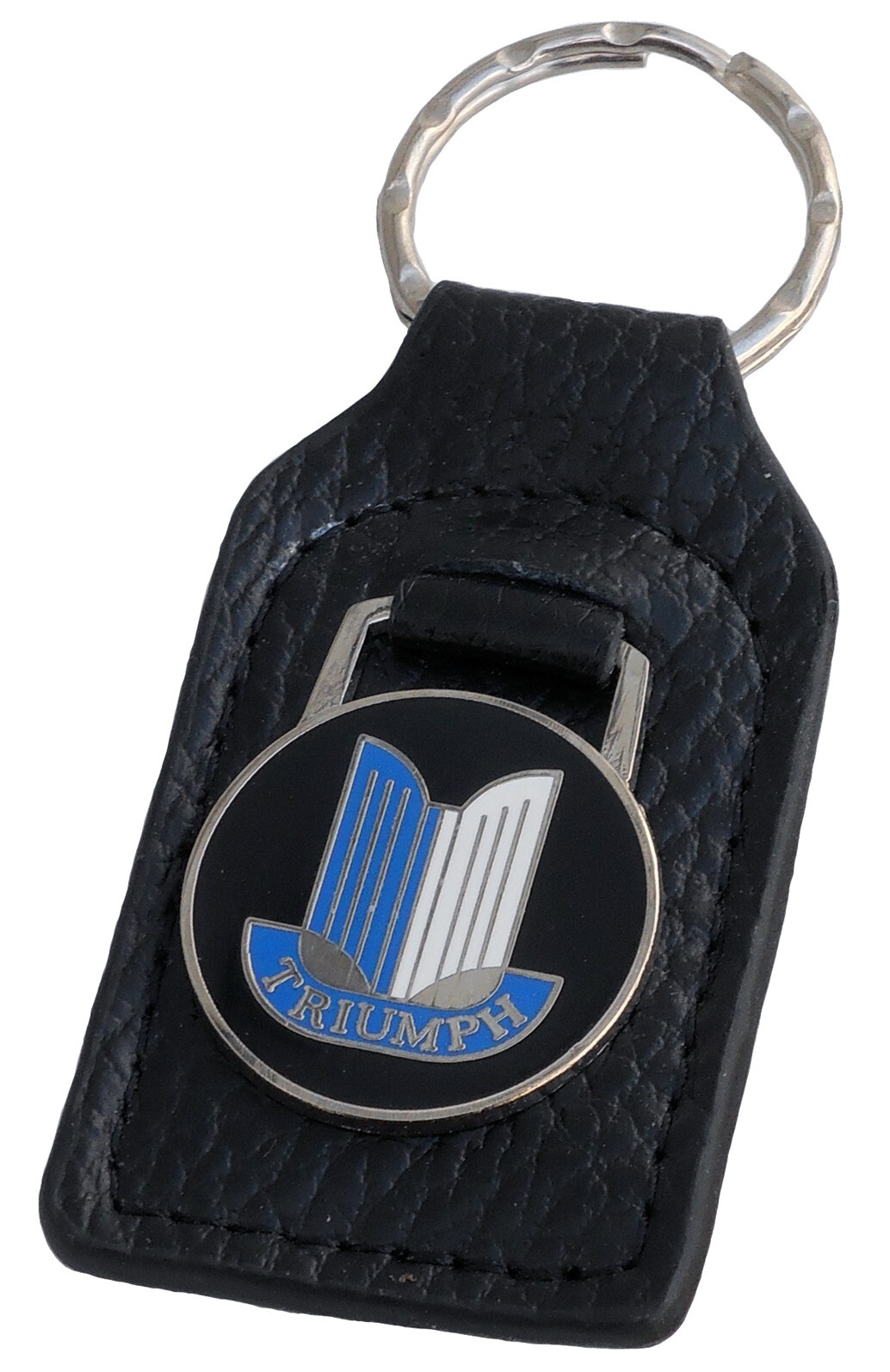 Triumph shield  (blue/white) key ring / fob - leather and enamel