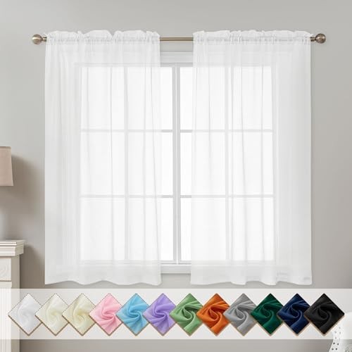 Sheer Curtains 54 Inch Length, Privacy Semi Sheer 42"W x 54"L (Pack of 2) White