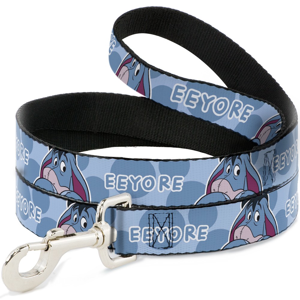 Dog Leash 6-FEET Winnie the Pooh Eeyore Text and Expression Close-Up Dot Blues
