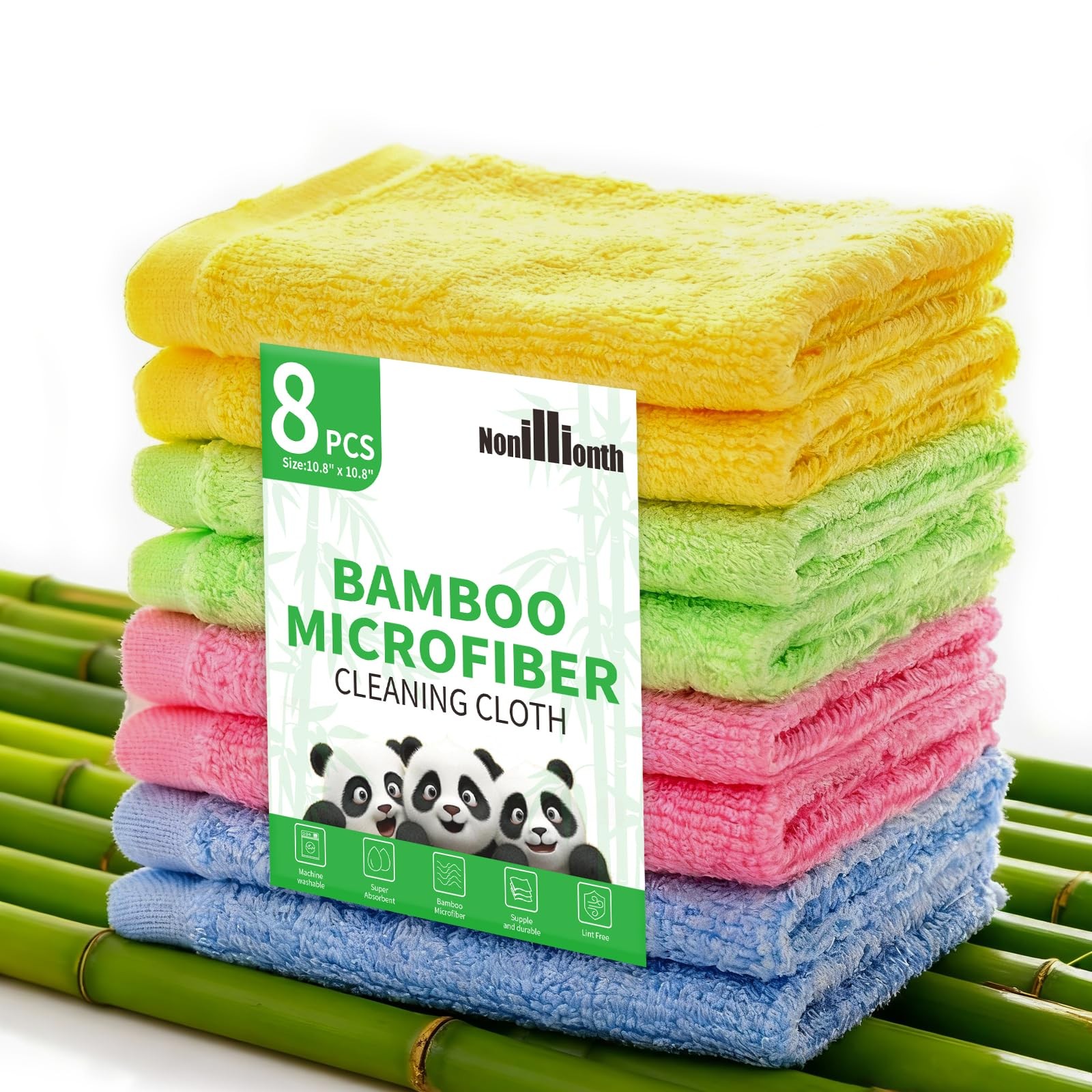 Bamboo Microfiber Cleaning Cloth-8Pcs Kitchen Wash Cloths,Wood Fiber Window G...