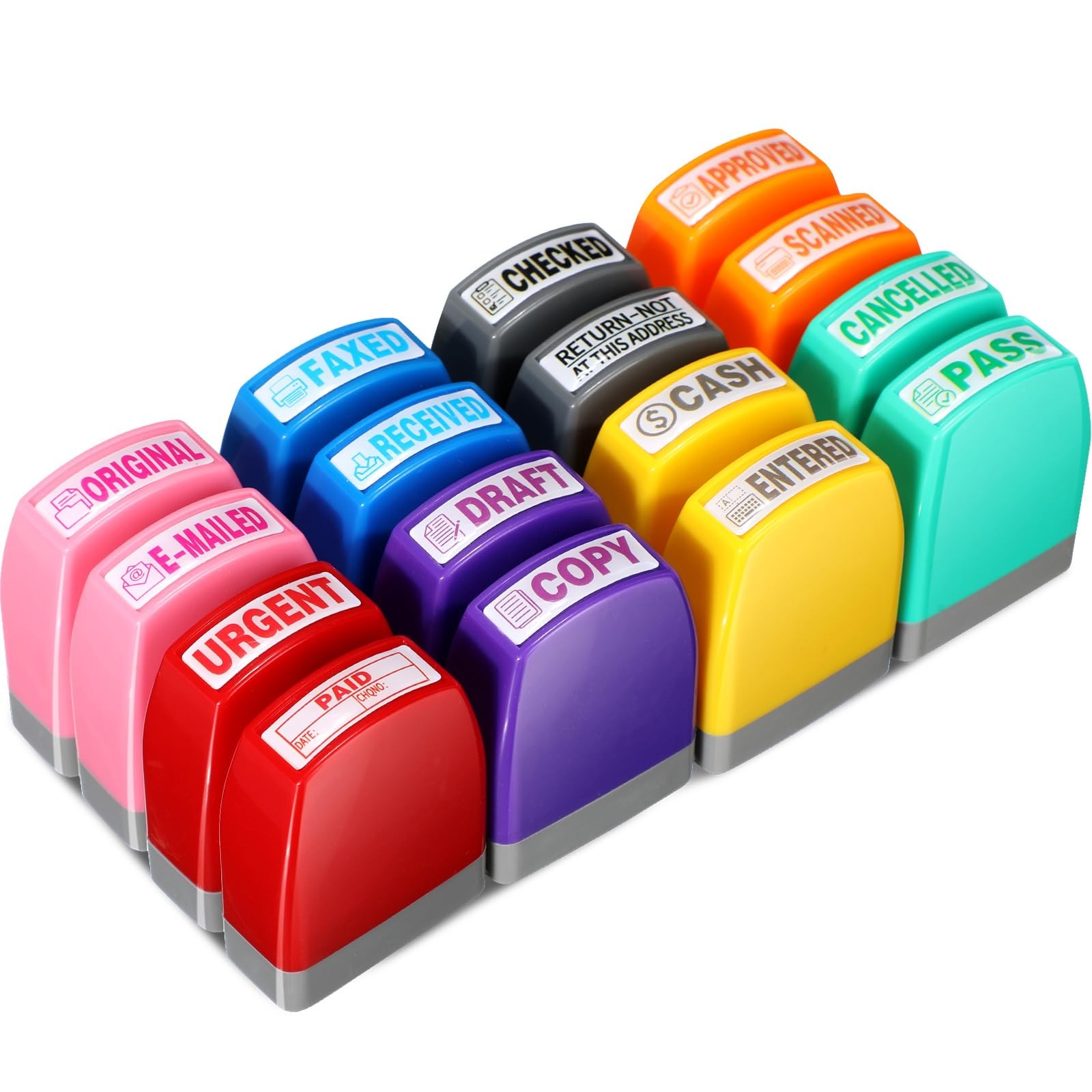 Yeaqee 16 Pcs Self Inking Rubber Stamp Set for Office Approved Many Color