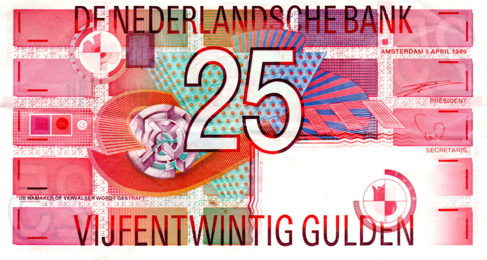 Netherlands 25 Gulden 1989 XF+ Banknote P-100 Series 24118 Paper Money