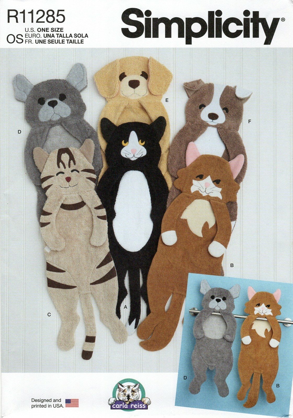 Simplicity R11285 Absorbent 24" Cat & Dog Hanging Towels UNCUT Pattern S9443