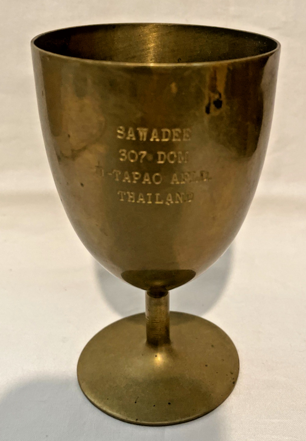 Vintage Vietnam USAF 307th DCM U-TAPAO Sawadee Thailand Brass Goblet